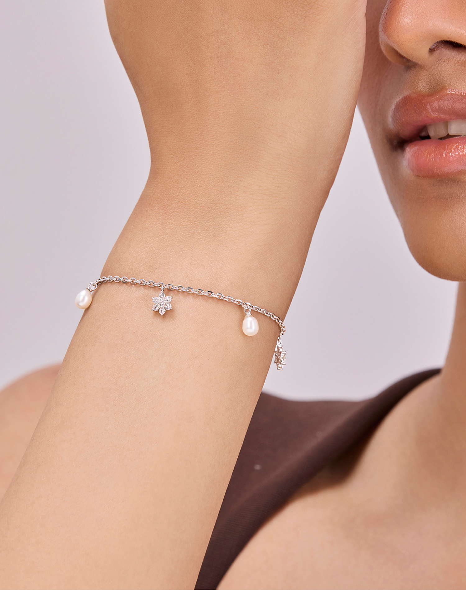 Silver Bloom Pearl Charm Bracelet
