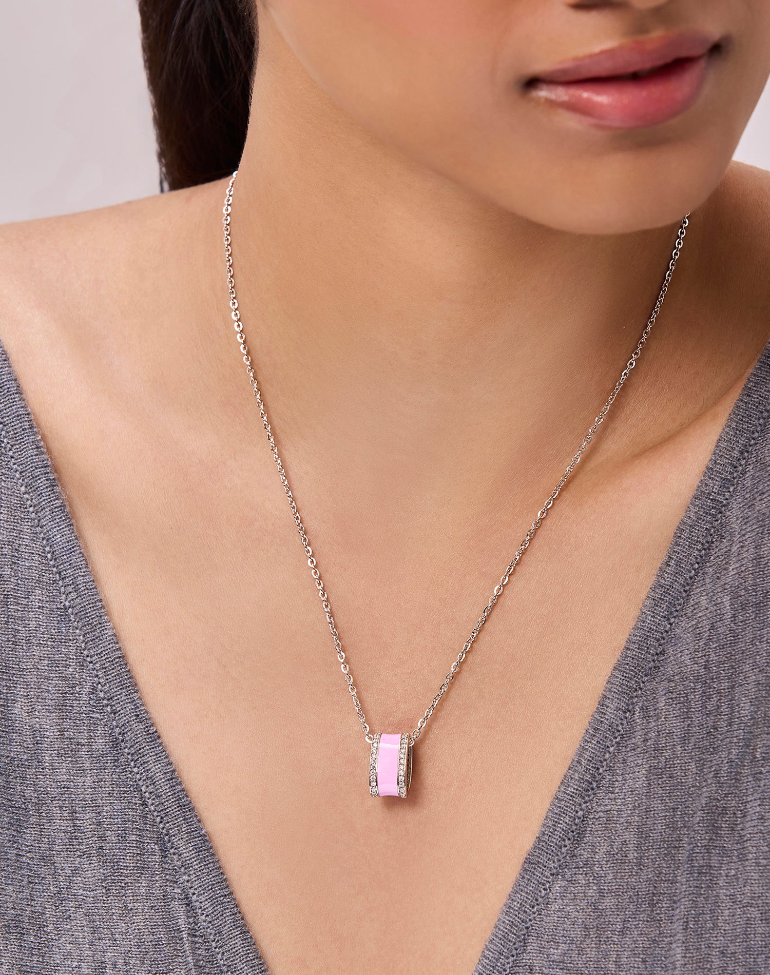 Silver Blush Beam Enamel Pendant Chain
