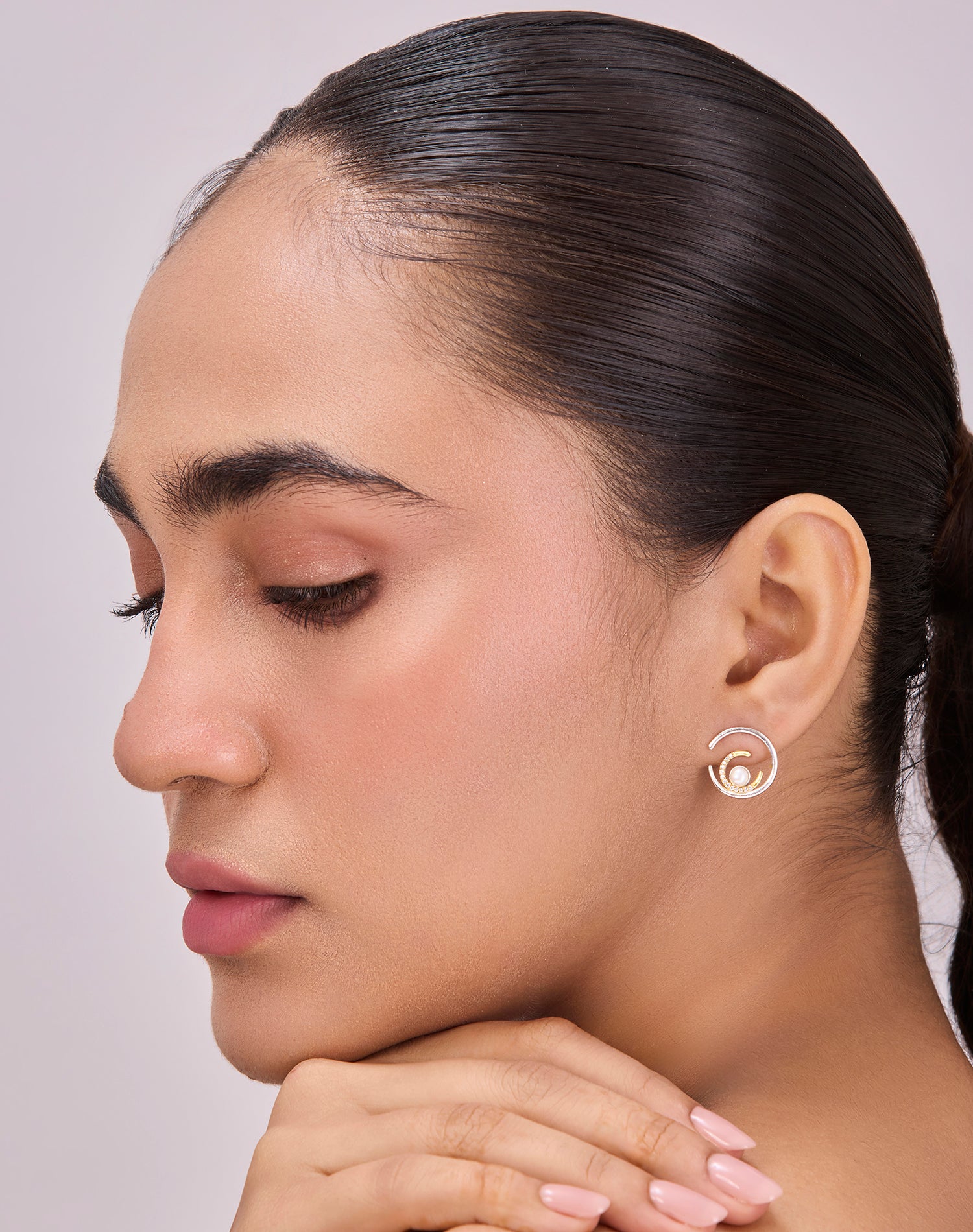 Silver Crescent Pearl Earrings