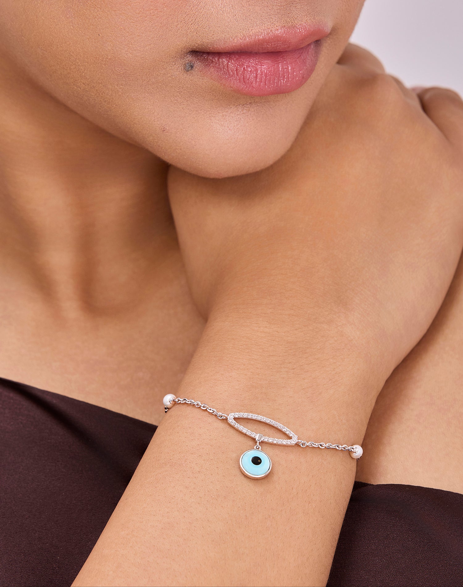 Silver Evil Eye Pearl Bracelet