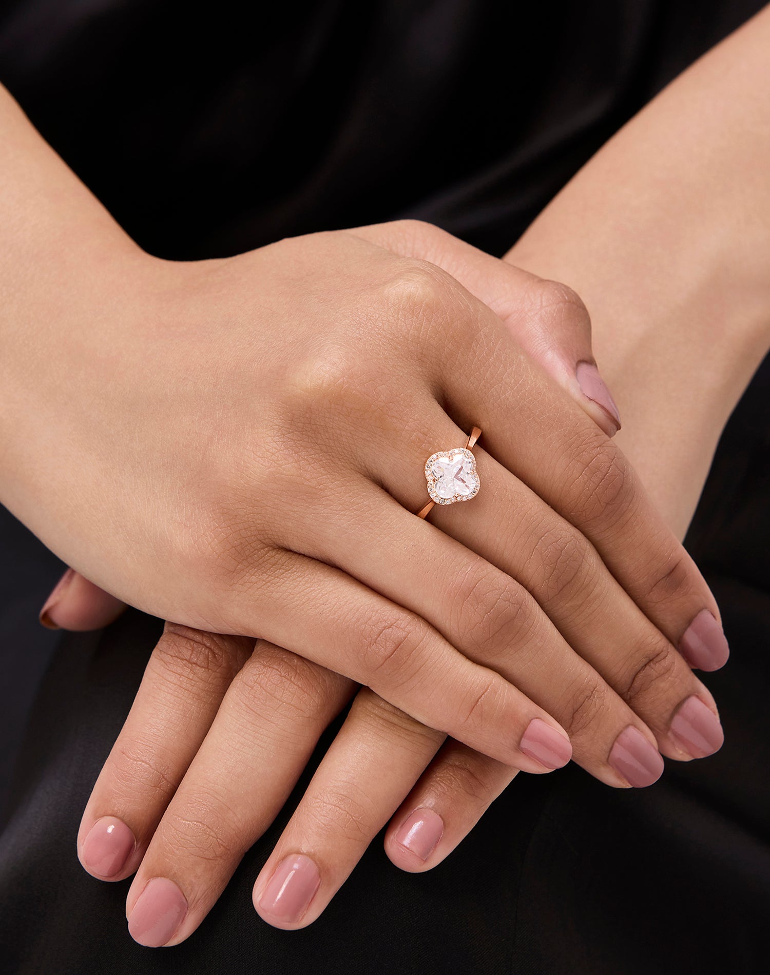 Rose Fortune Clover Solitaire Ring