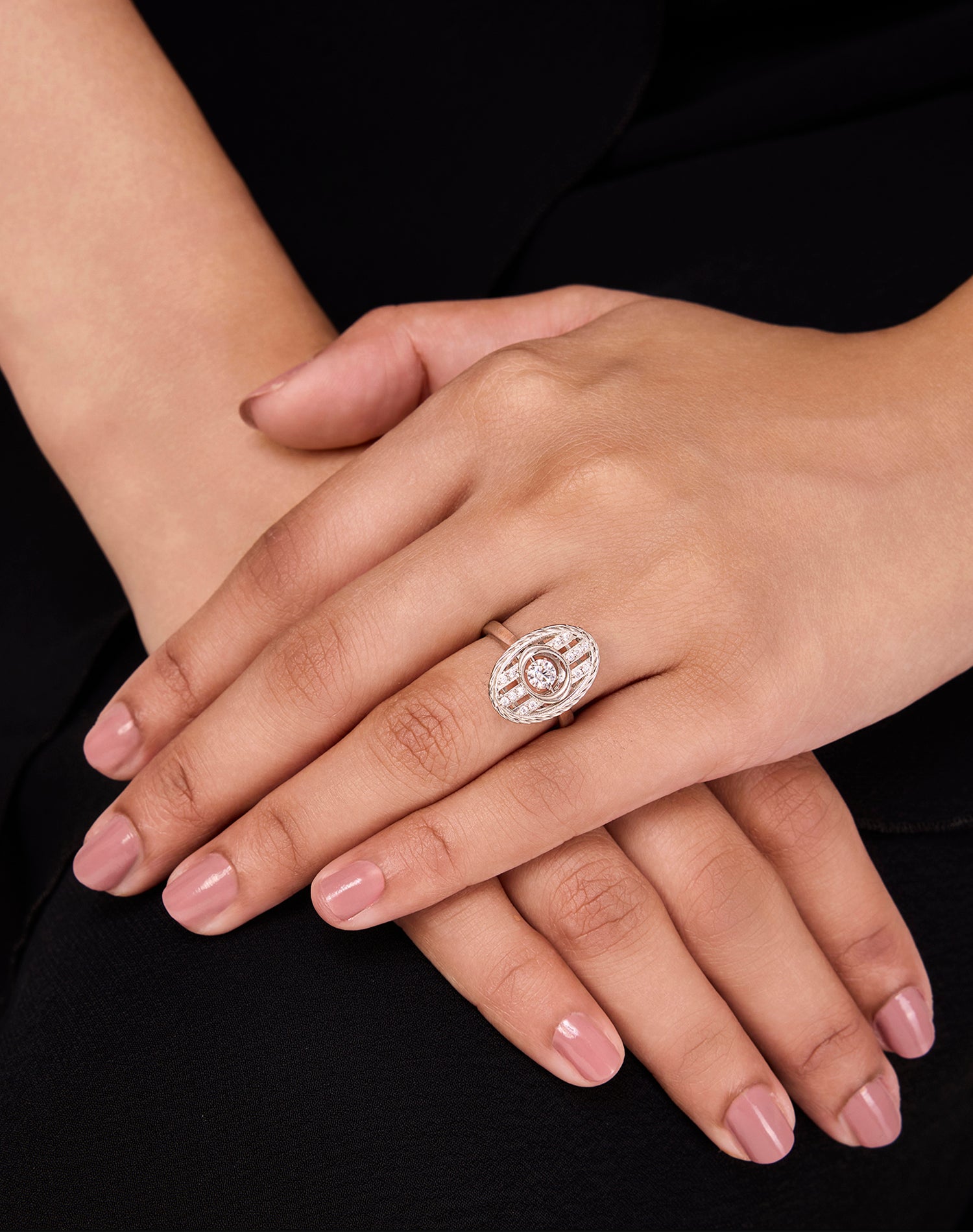 Silver Elan Dancing Diamond Ring