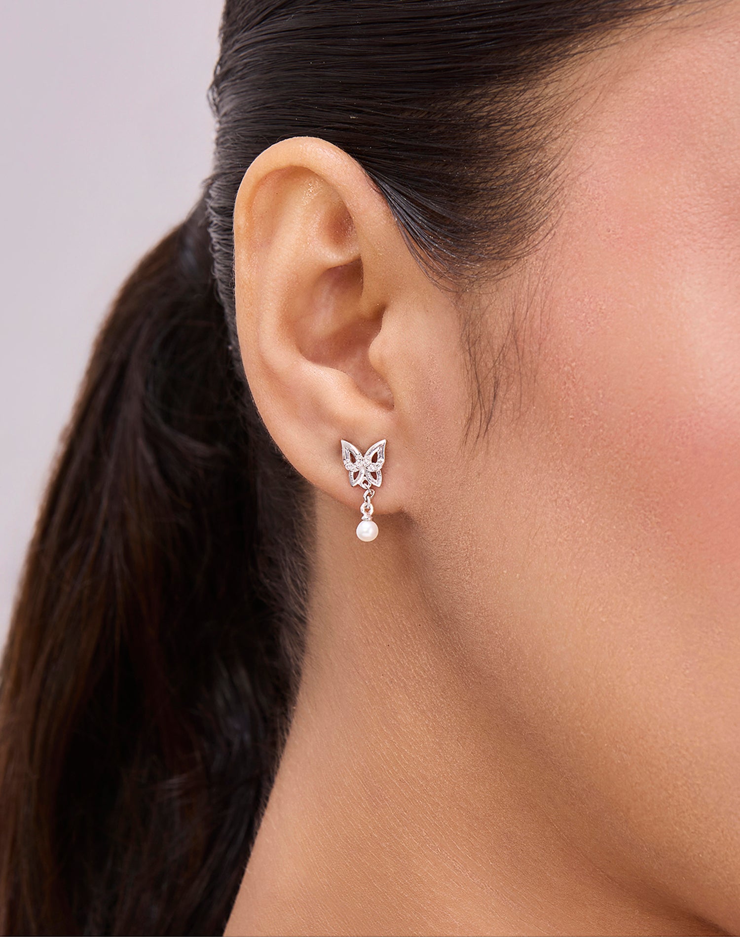 Silver Flutter Drop Pearl Earrings