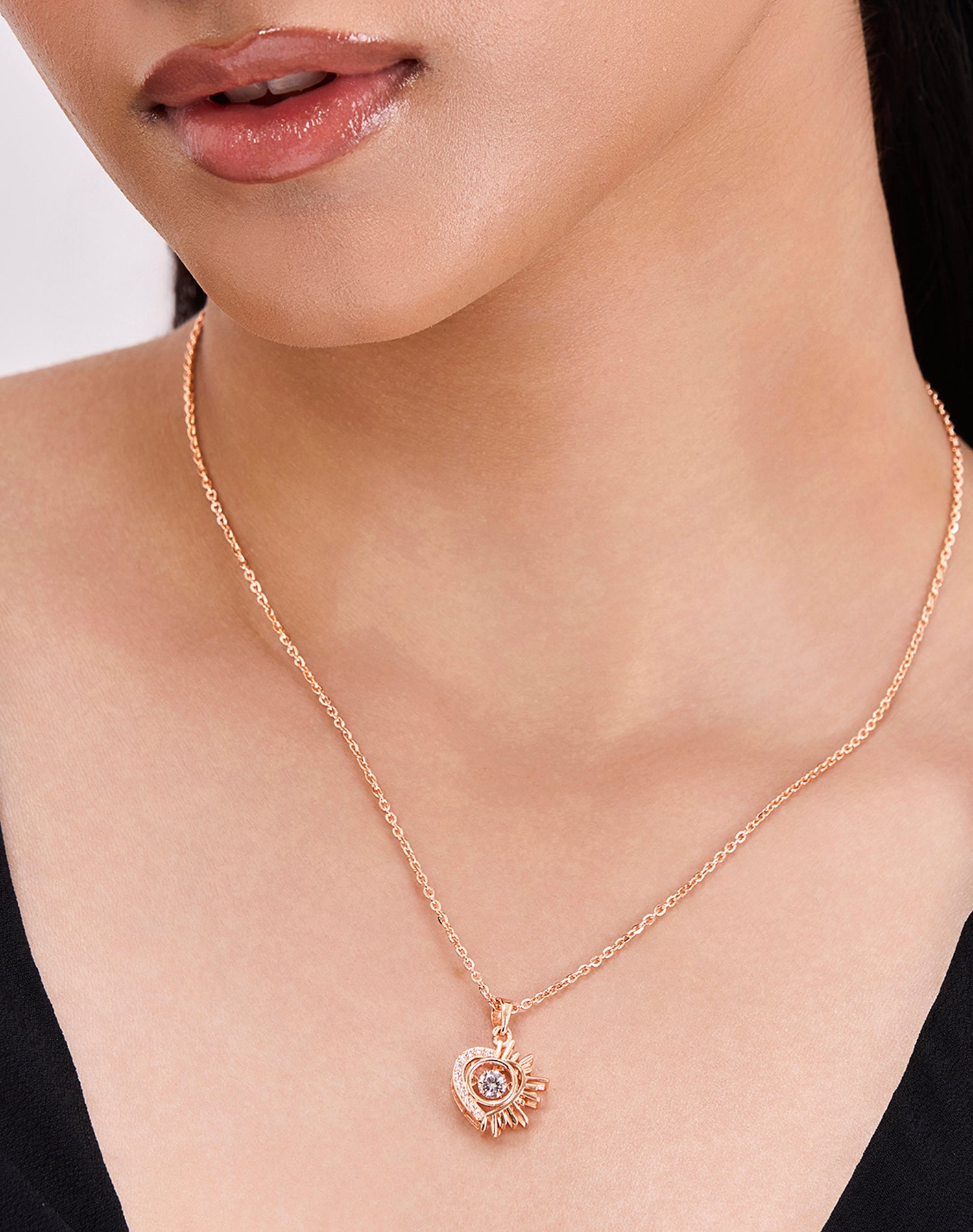 Rose Guardian Heart Dancing Diamond Pendant Chain