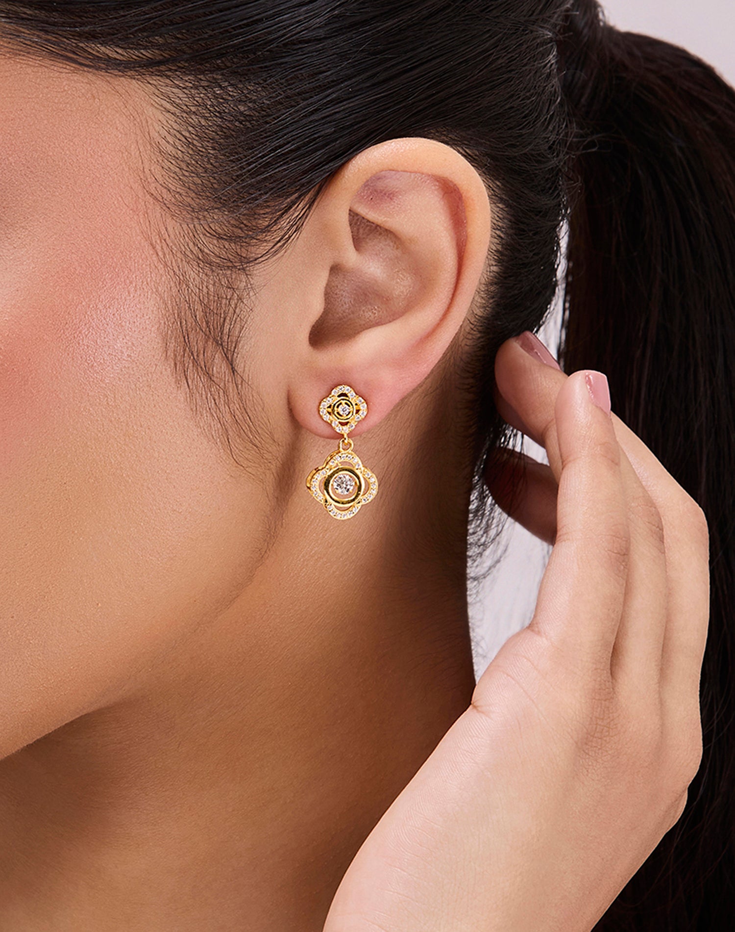 Gold Soft Blossom Dancing Diamond Earrings