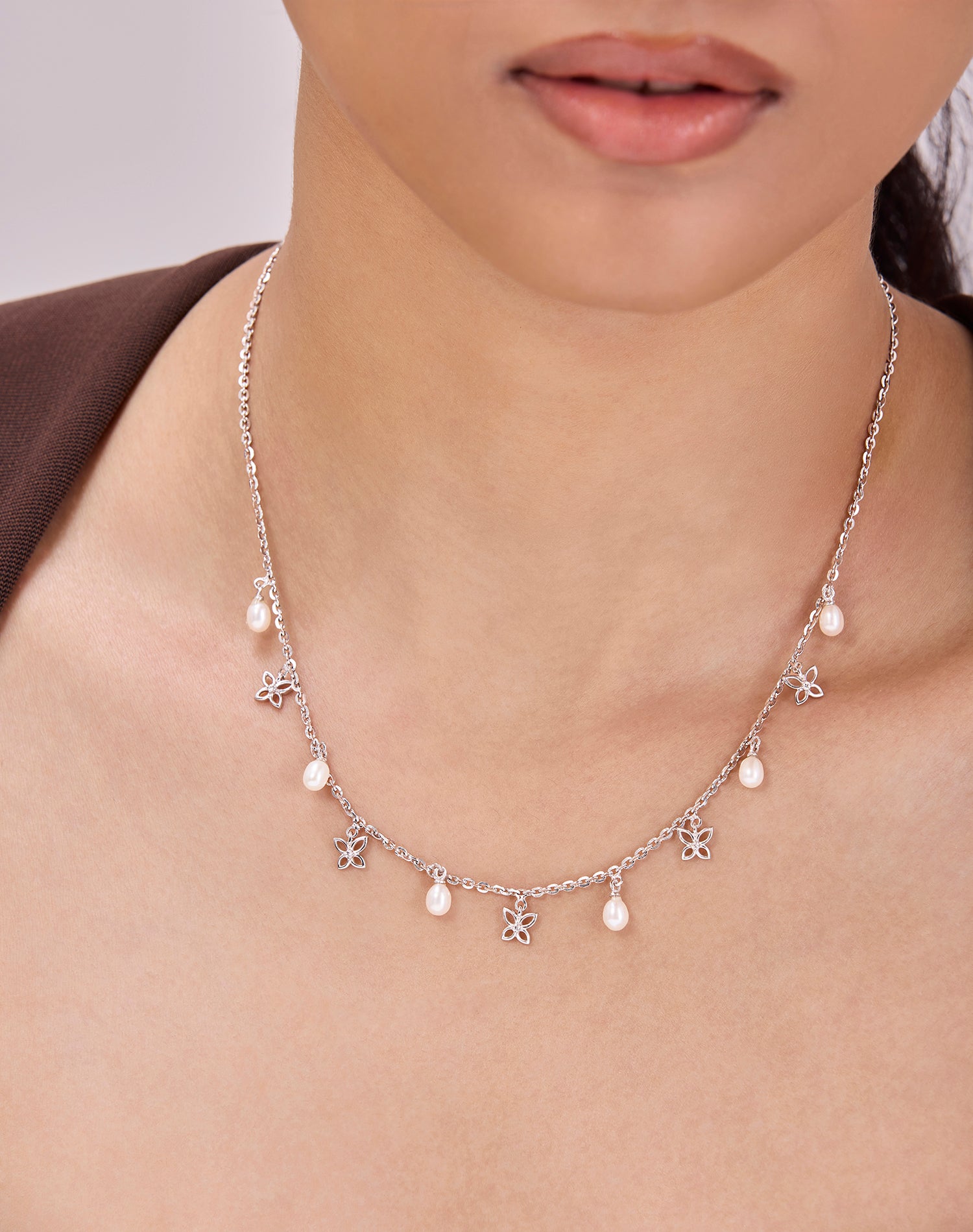 Silver Wing Pearl Charm Pendant Chain