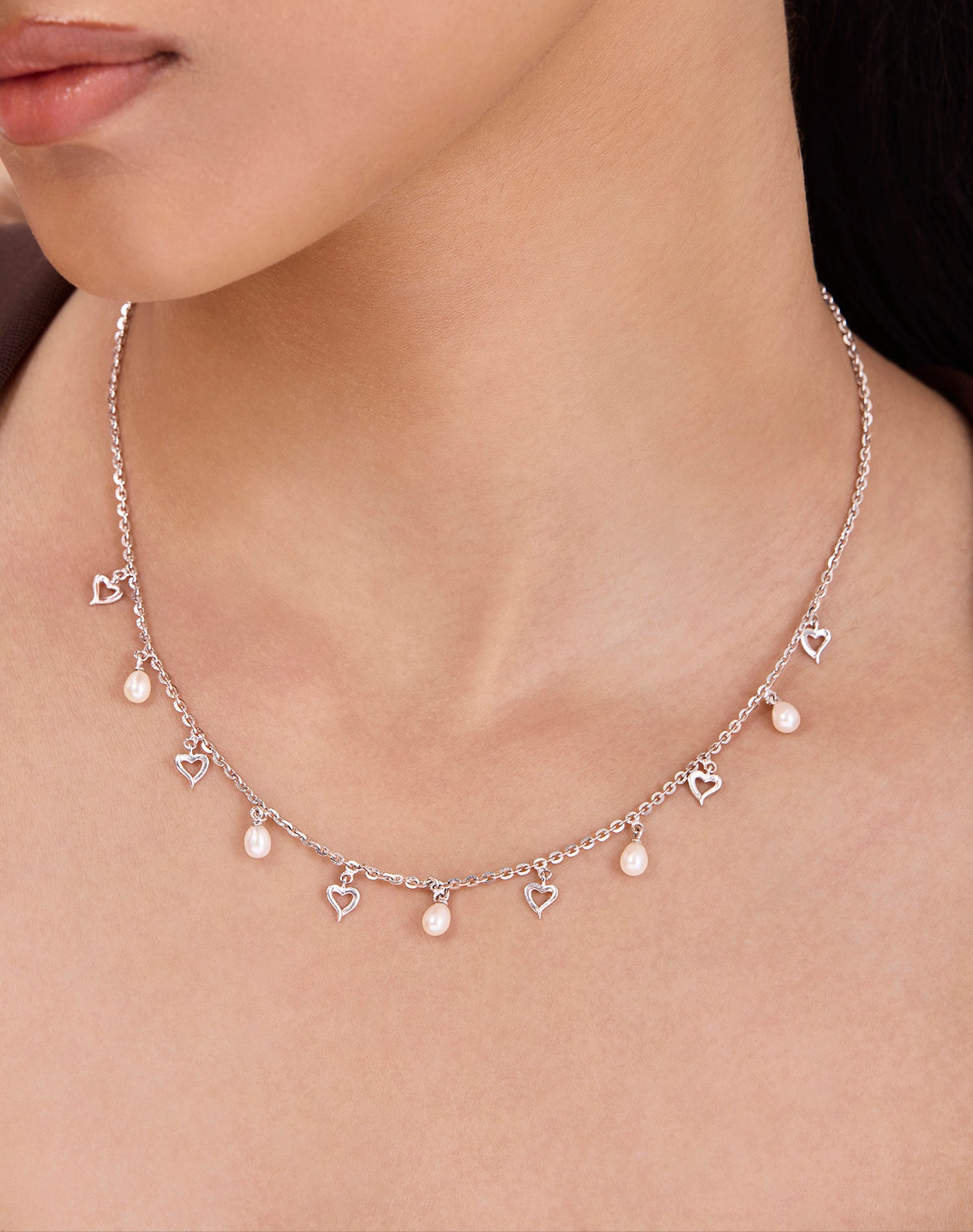 Silver Love Pearl Charm Pendant Chain
