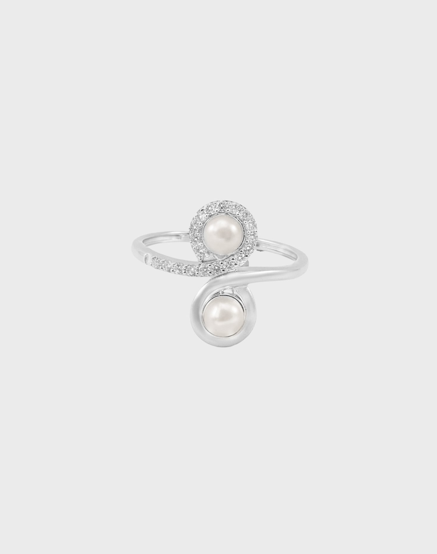 Silver Twin Spiral Pearl Ring
