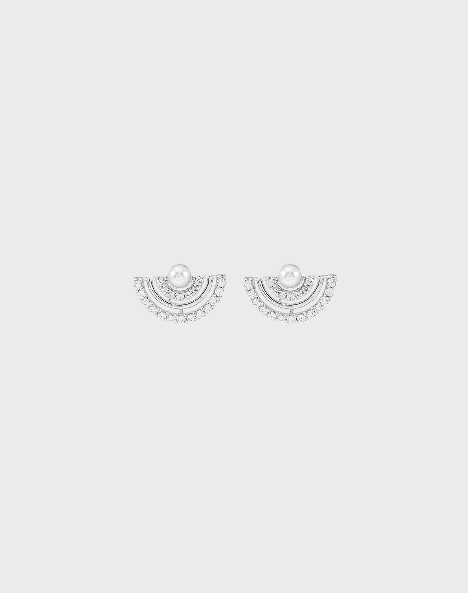 Silver Arc Pearl Stud Earrings