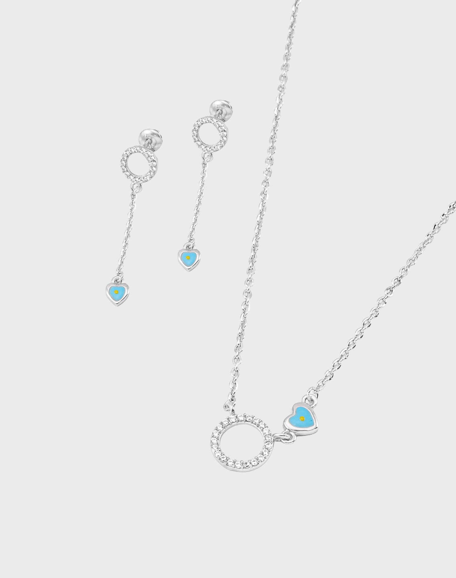 Silver Love Luck Enamel Pendant Set