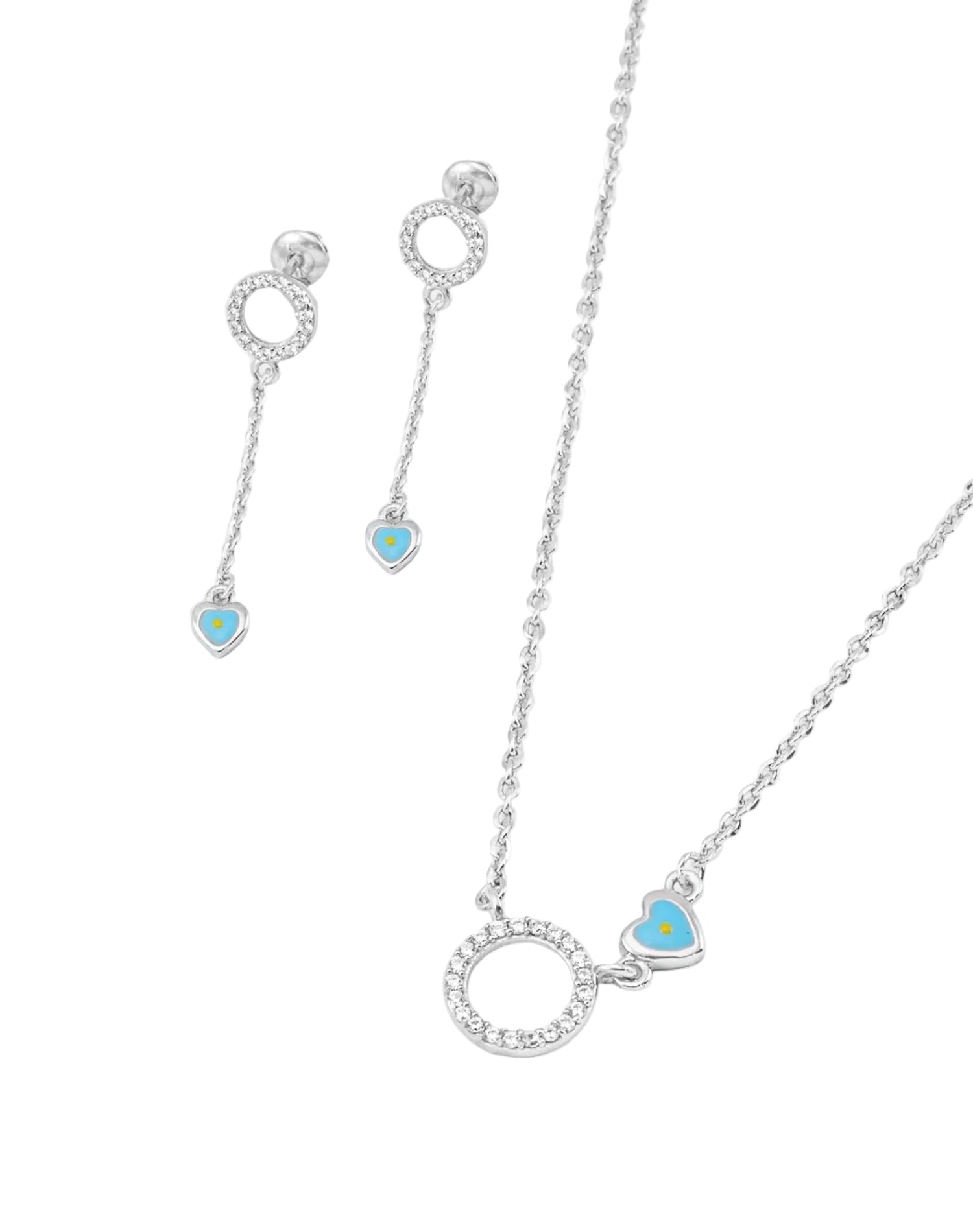 Silver Love Luck Enamel Pendant Set