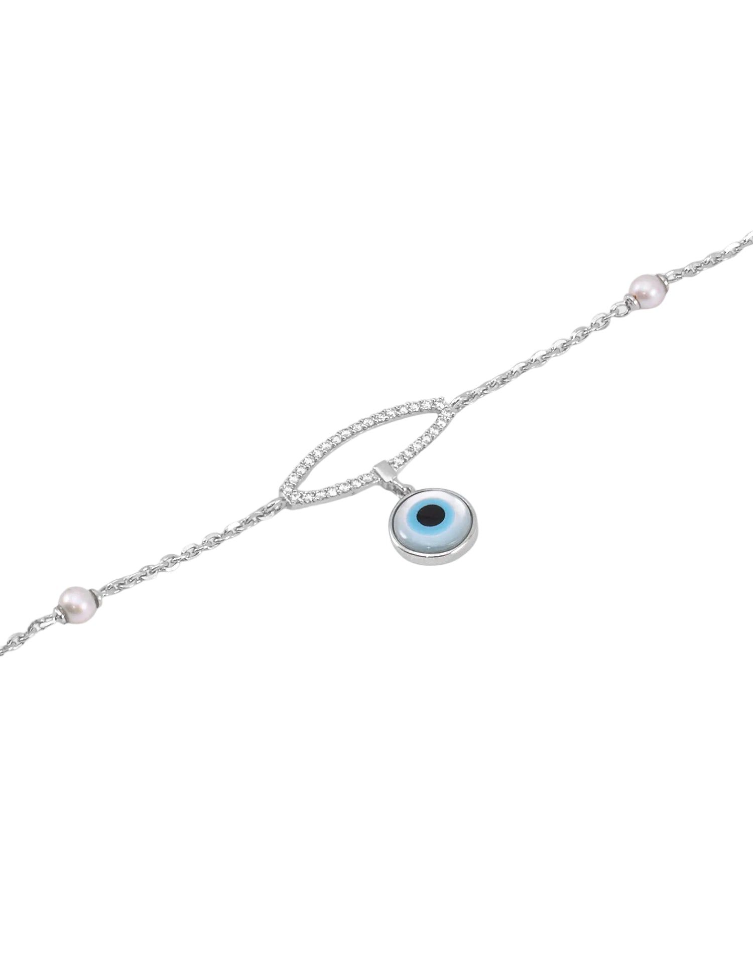Silver Evil Eye Pearl Bracelet