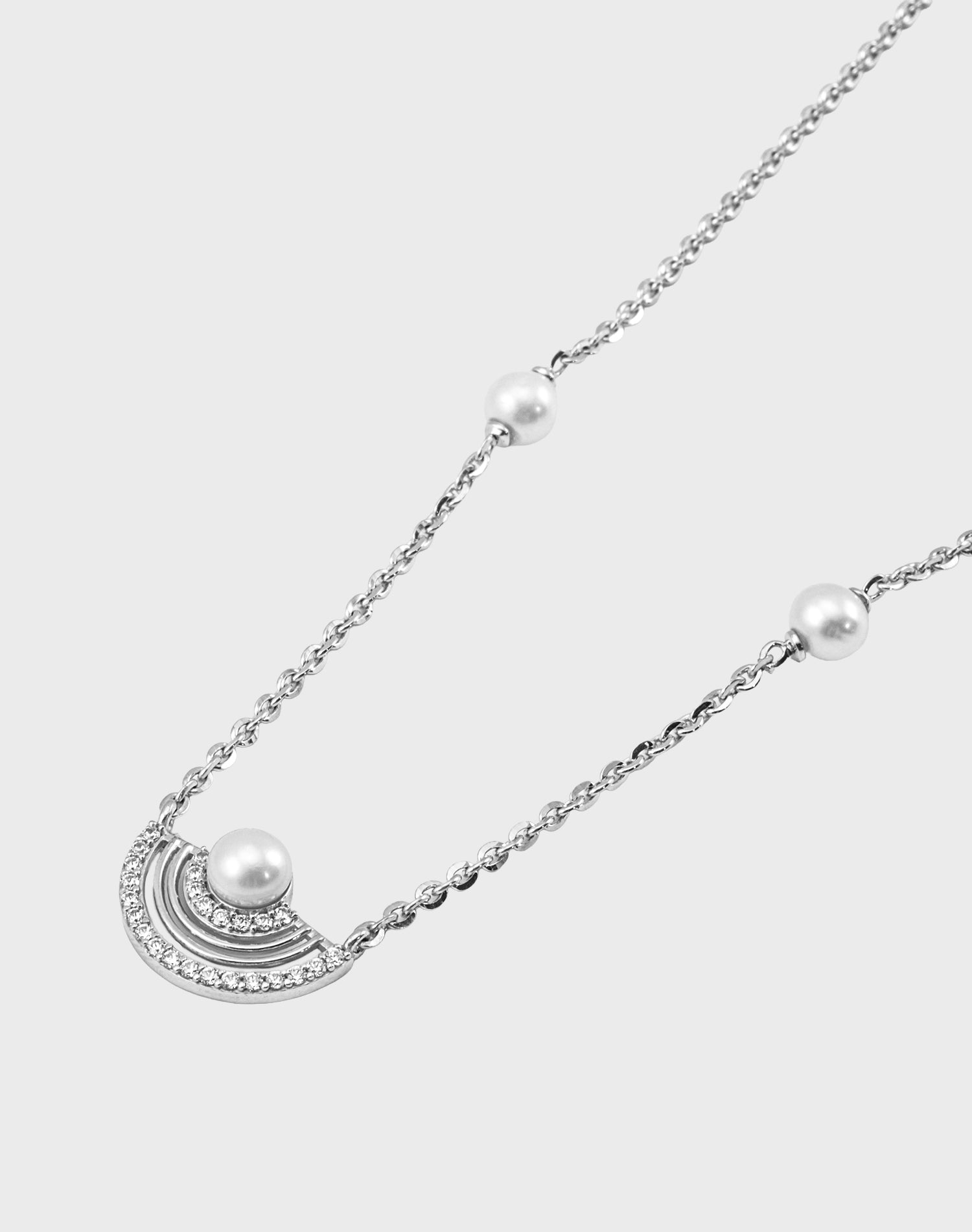 Silver Arc Pearl Pendant Chain