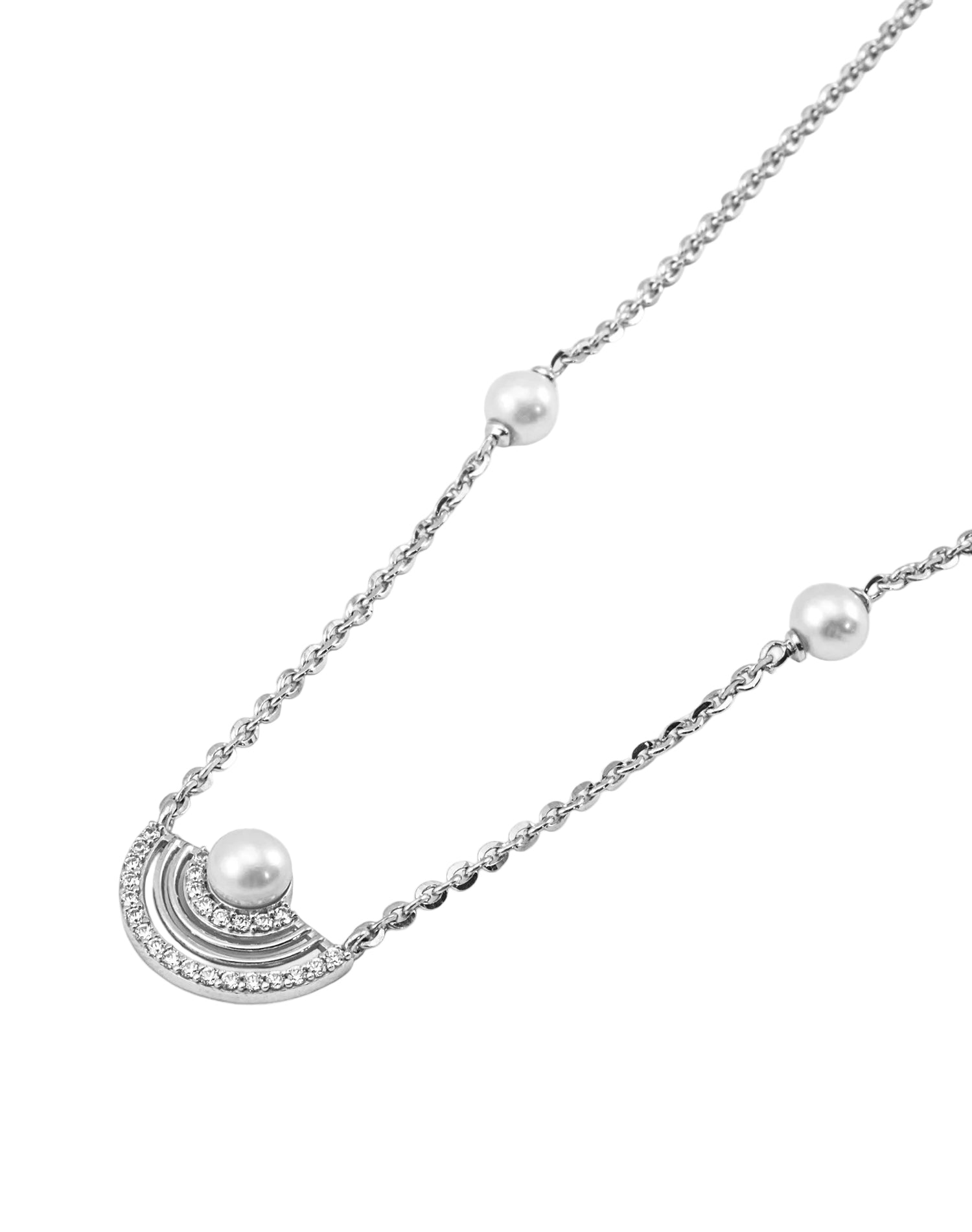 Silver Arc Pearl Pendant Chain
