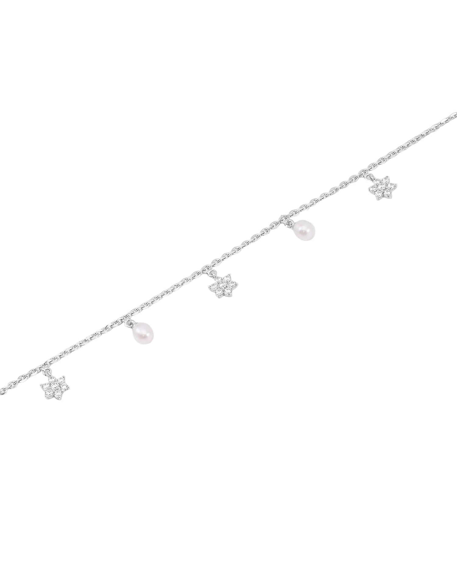 Silver Bloom Pearl Charm Bracelet