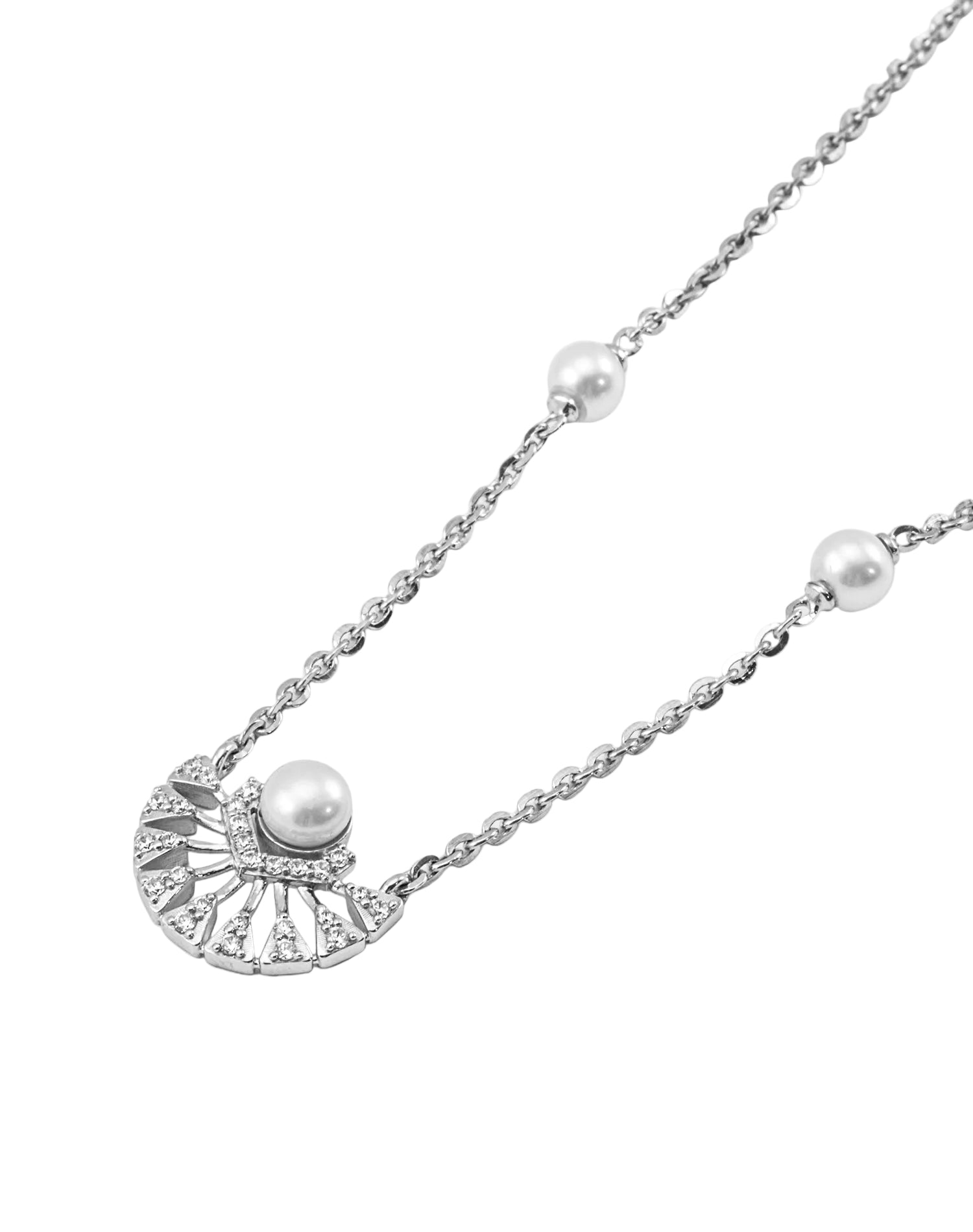 Silver Sunburst Pearl Pendant Chain