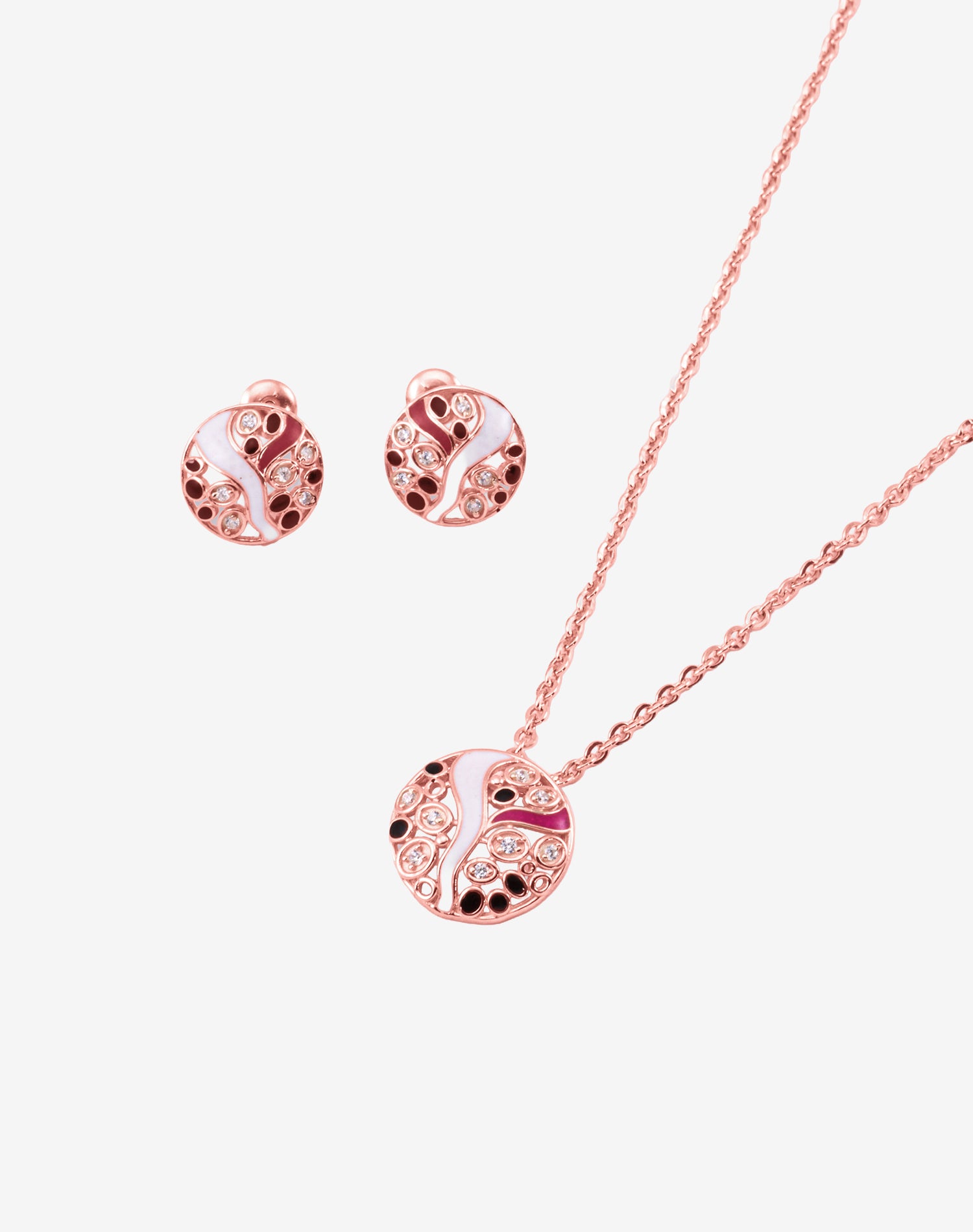 Rose Colour Splash Enamel Pendant Set