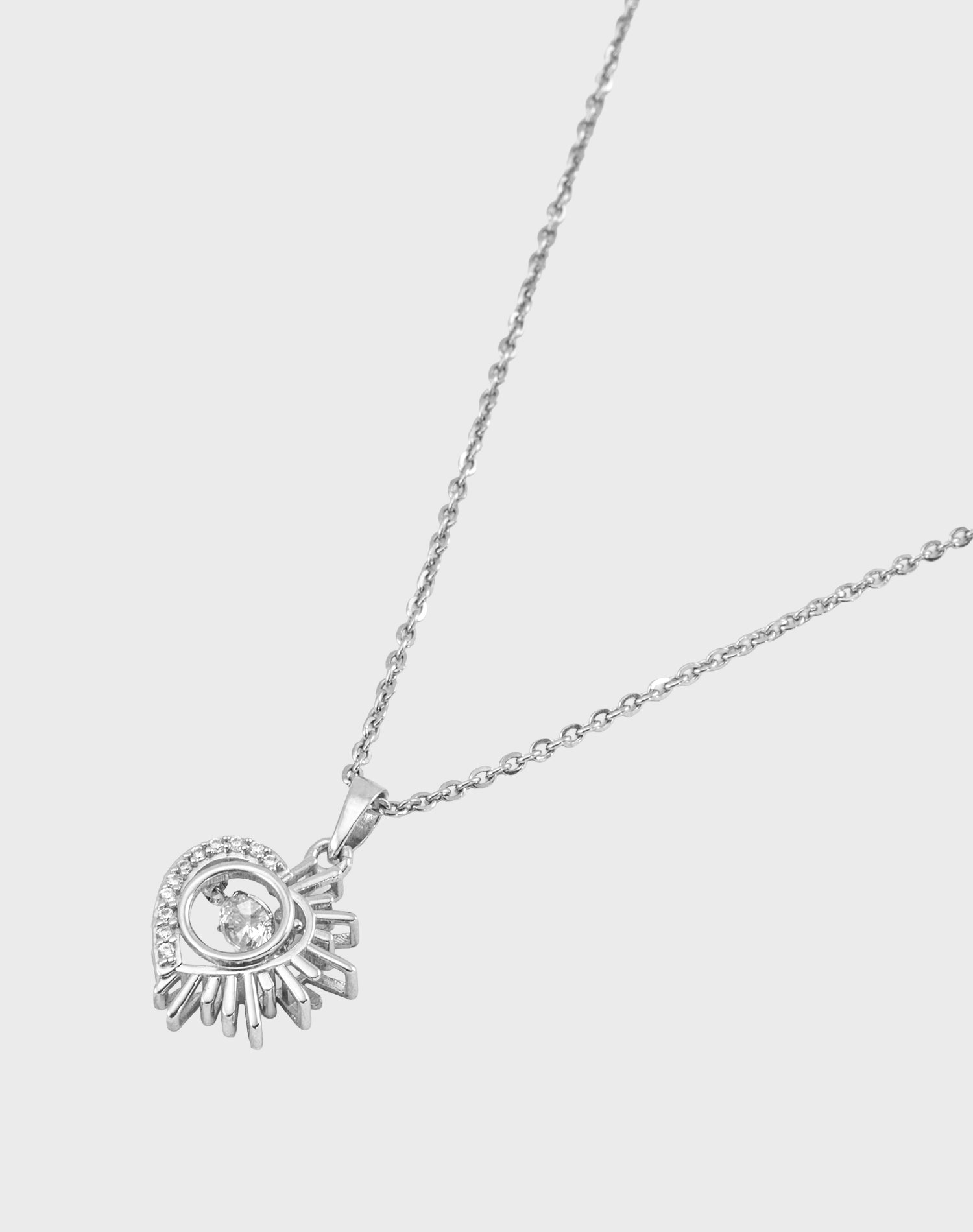 Silver Guardian Heart Dancing Diamond Pendant Chain