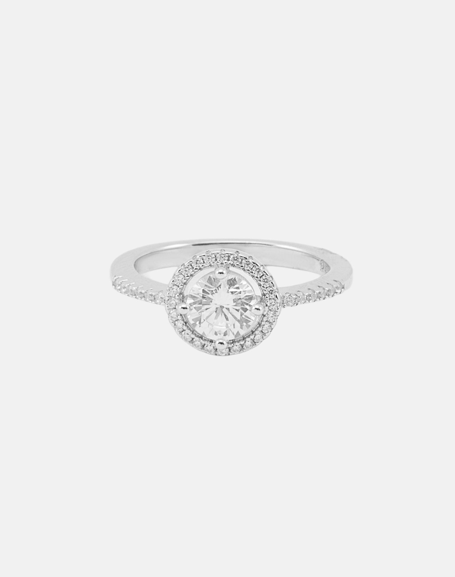 Silver Pure Halo Solitaire Ring