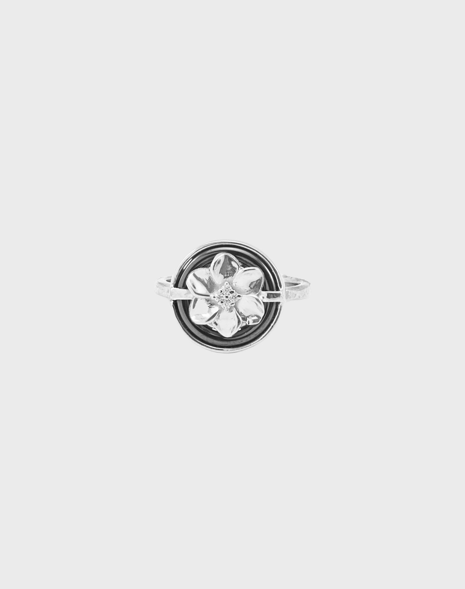 Silver Shadow Blossom Ceramic Ring