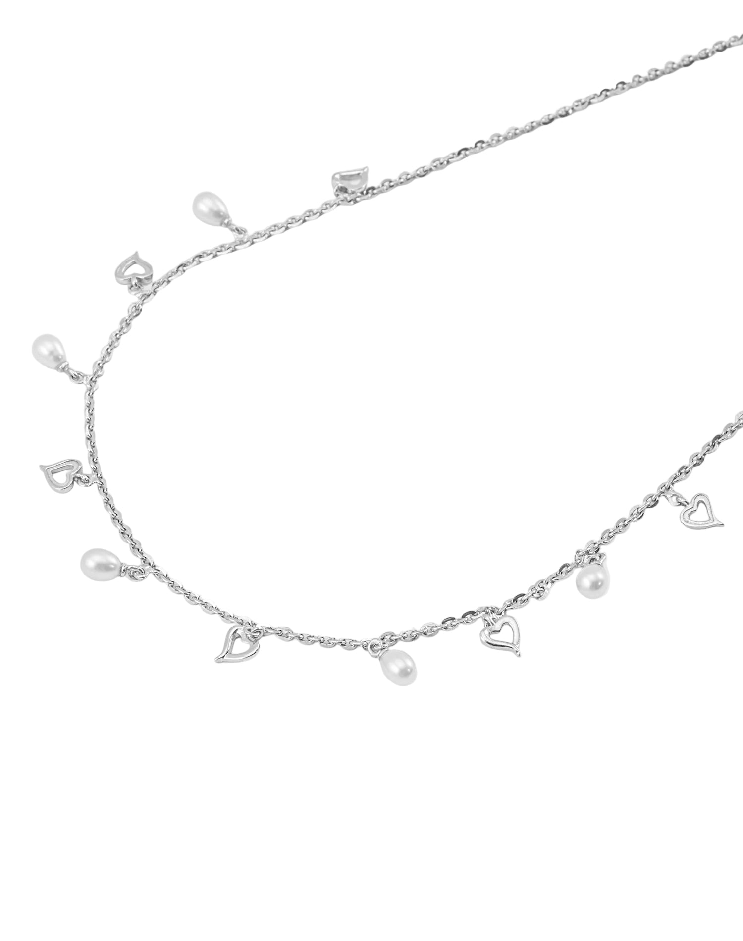 Silver Love Pearl Charm Pendant Chain