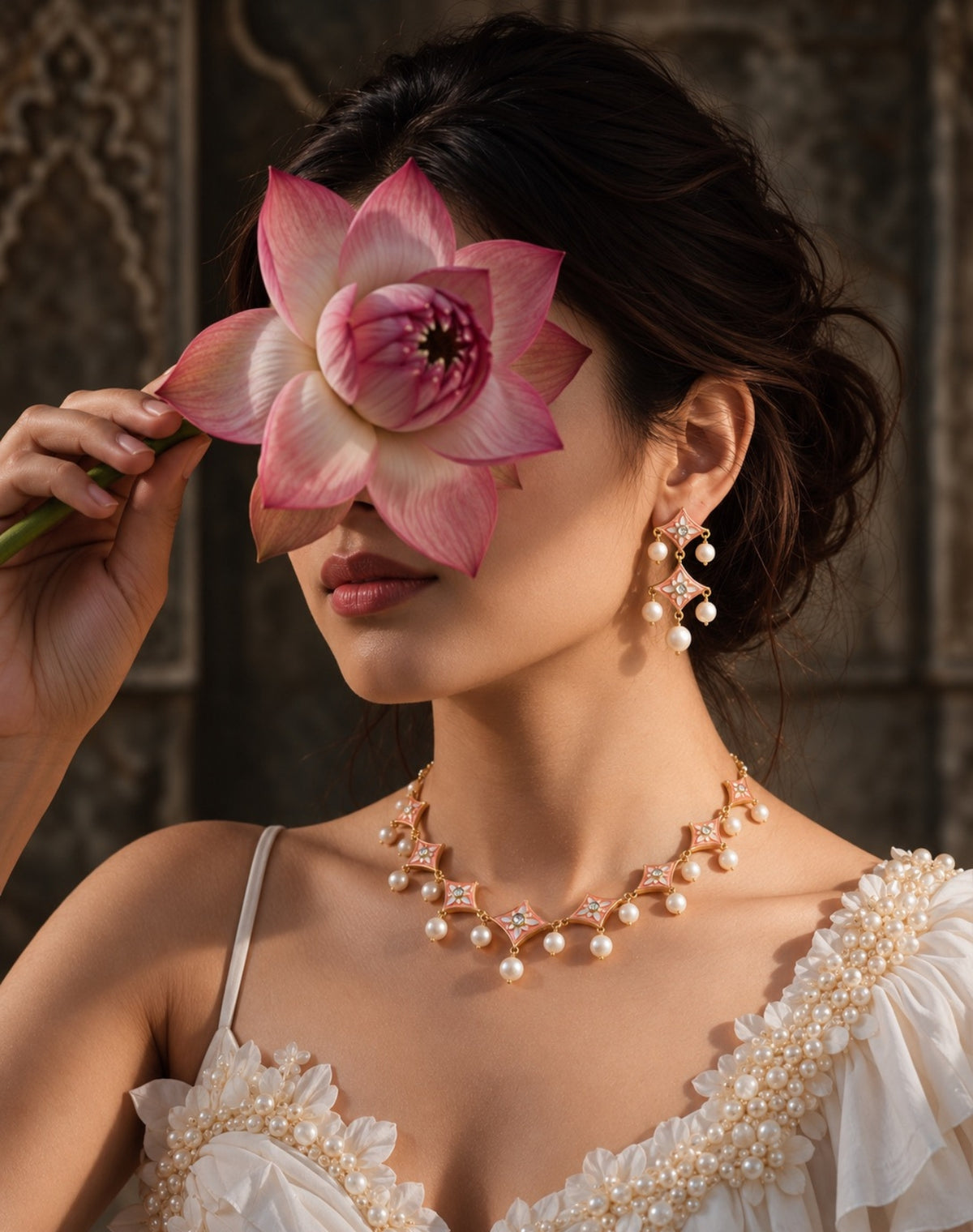 Pearl Posy Statement Necklace Set