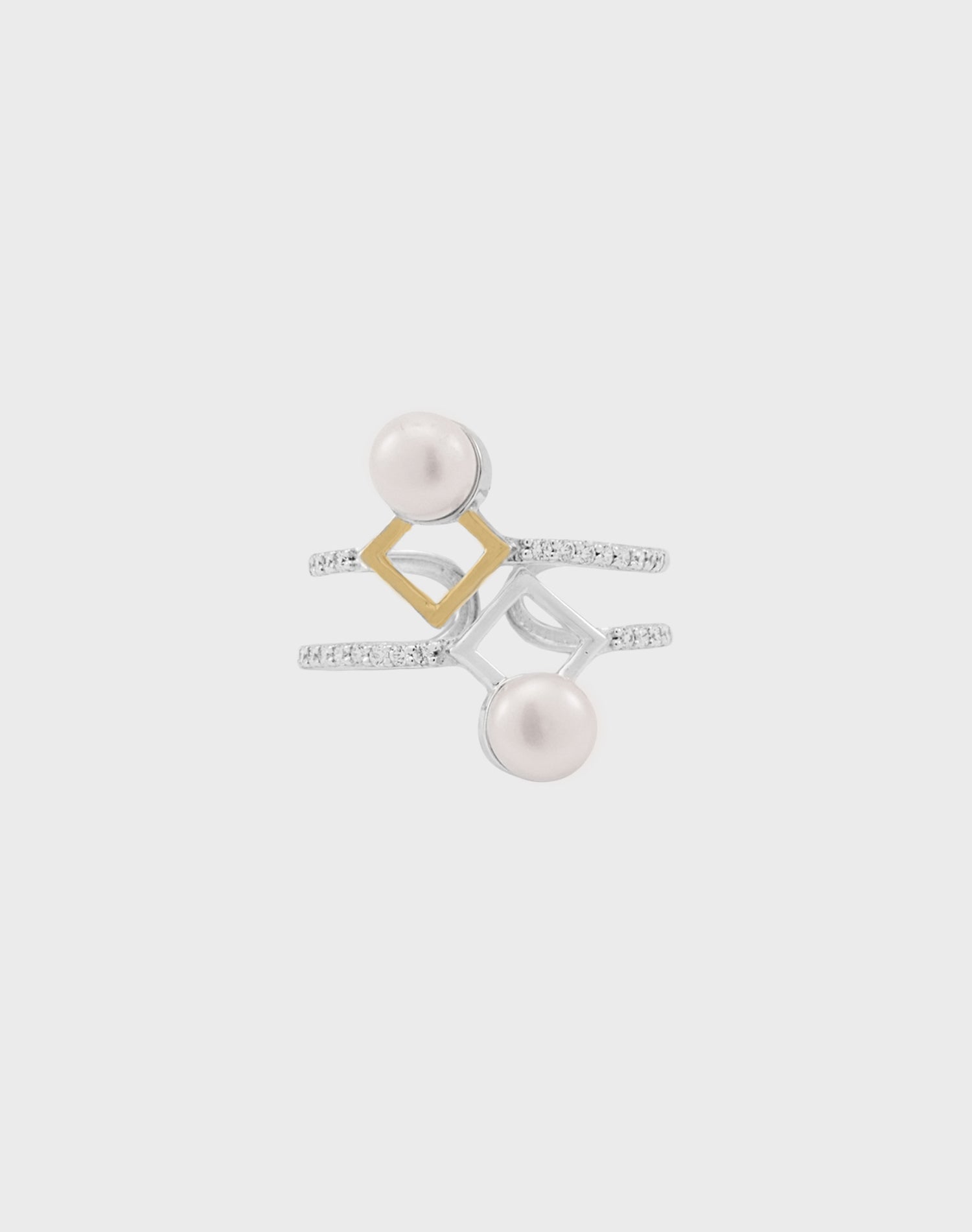 Silver Geo Twin Pearl Ring