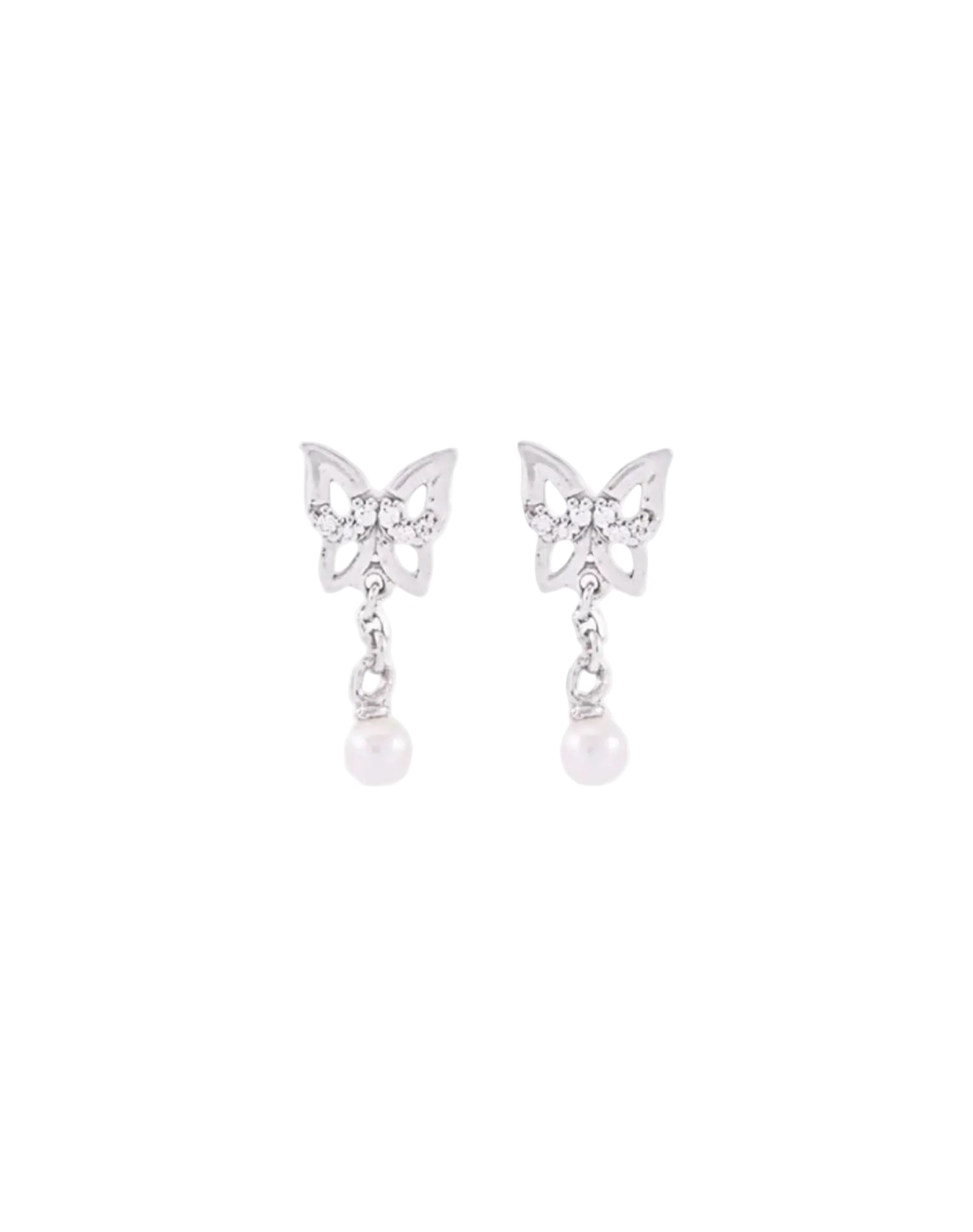 Silver Flutter Drop Pearl Earrings