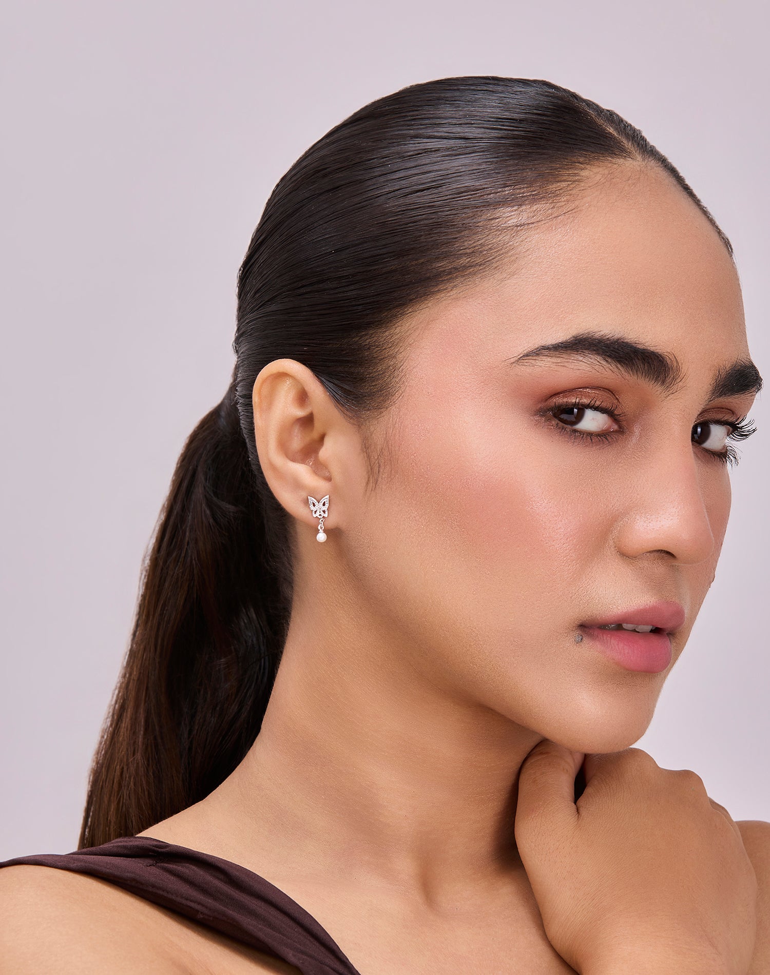 Silver Flutter Drop Pearl Earrings