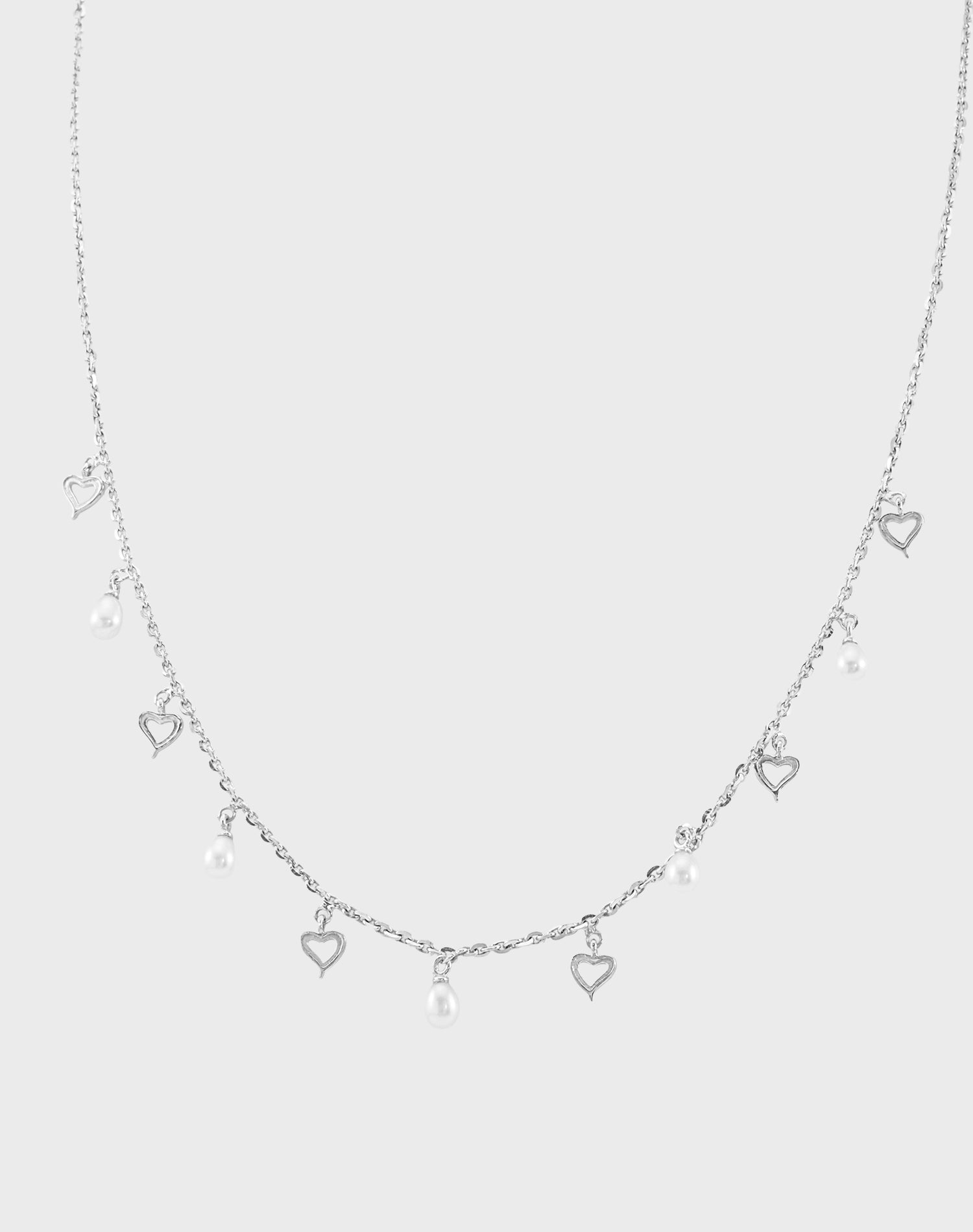 Silver Love Pearl Charm Pendant Chain
