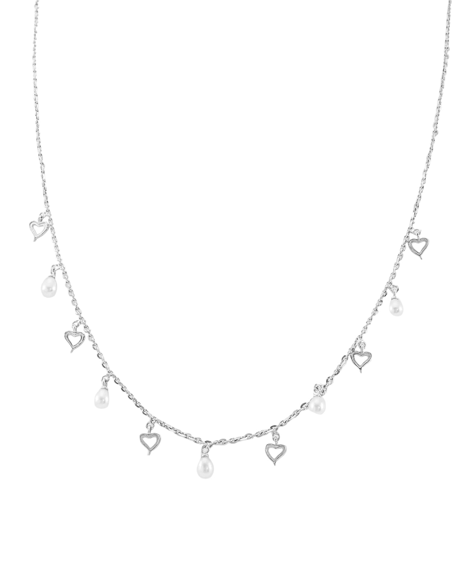 Silver Love Pearl Charm Pendant Chain