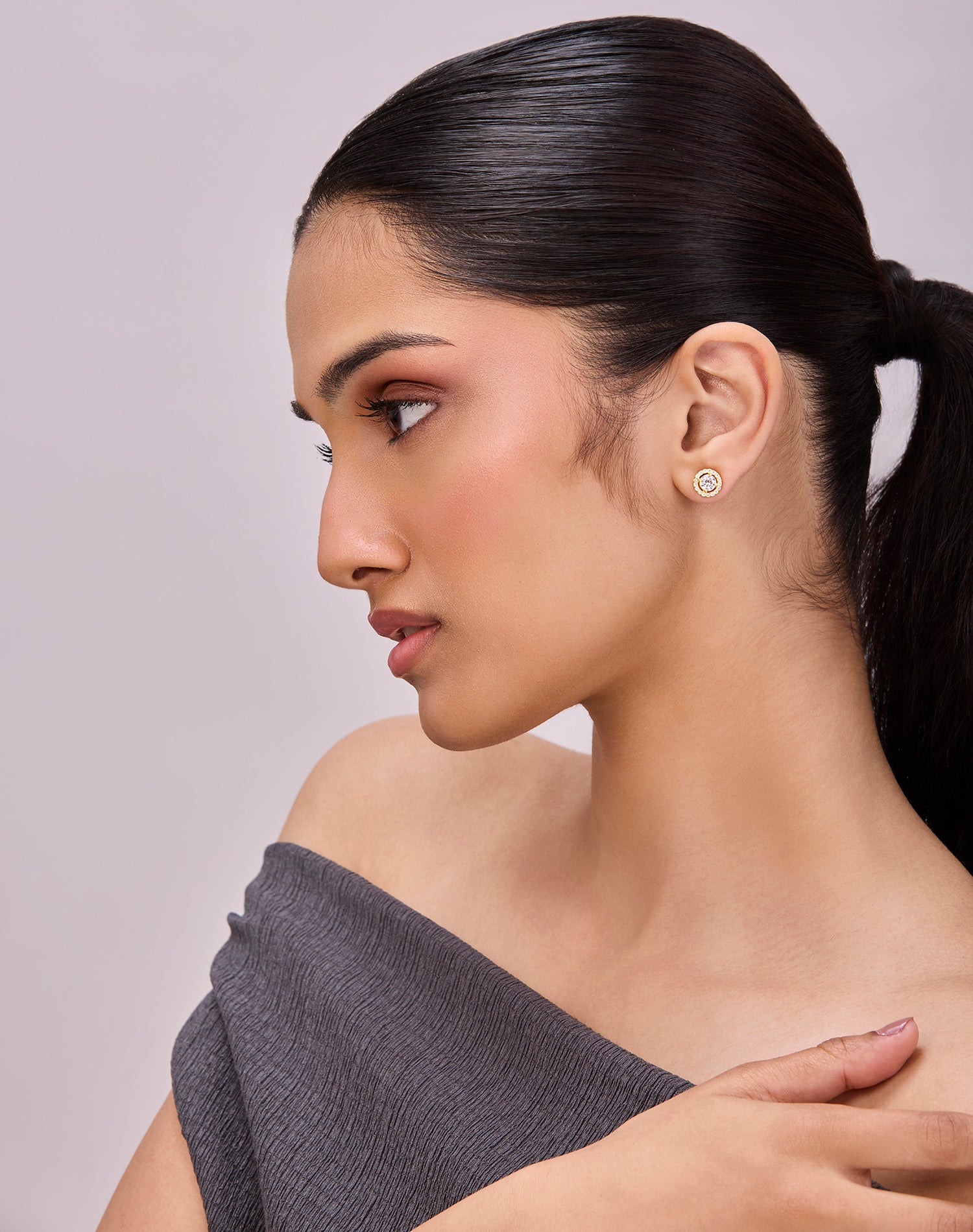 Gold halo Solitaire Stud Earrings