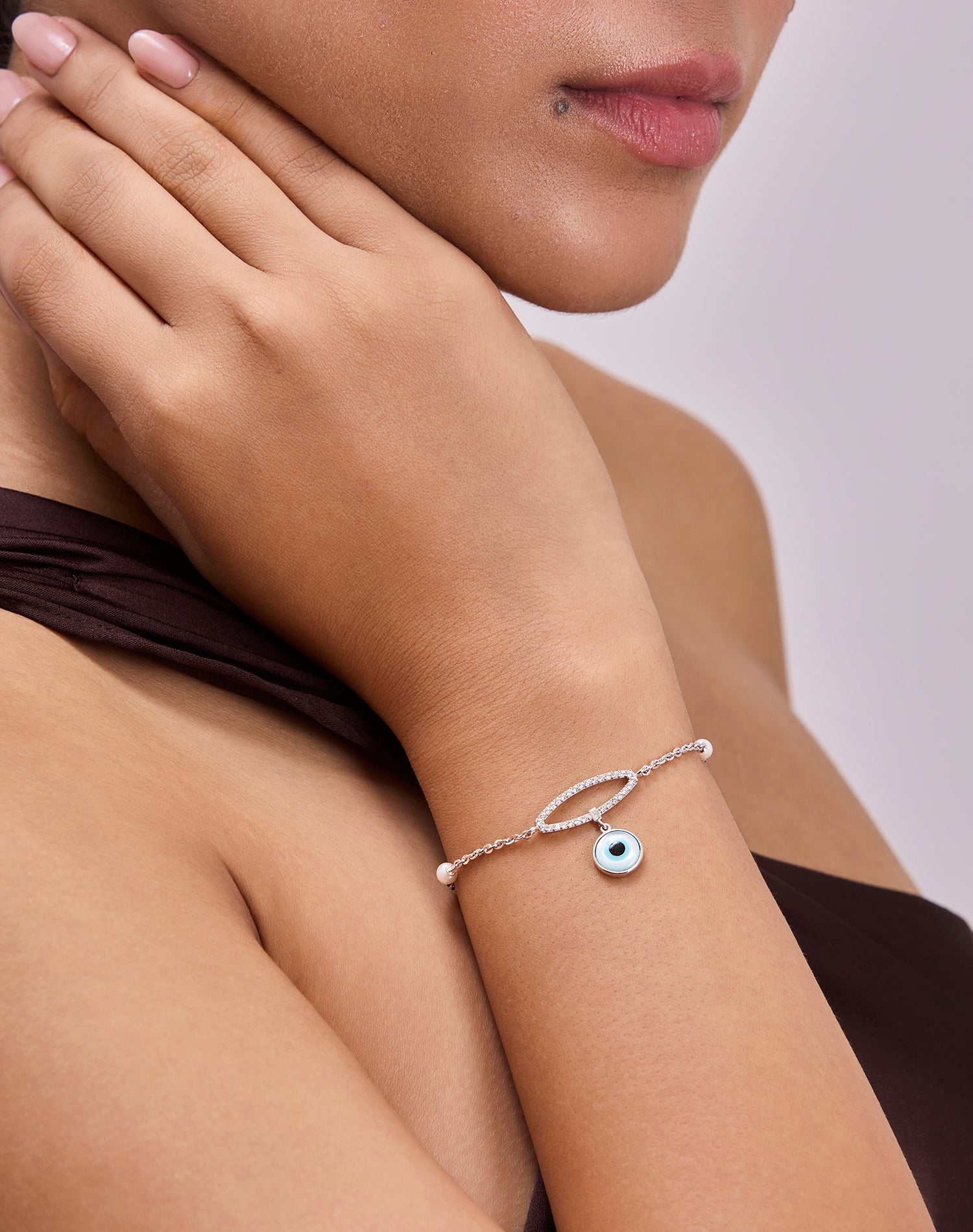 Silver Evil Eye Pearl Bracelet