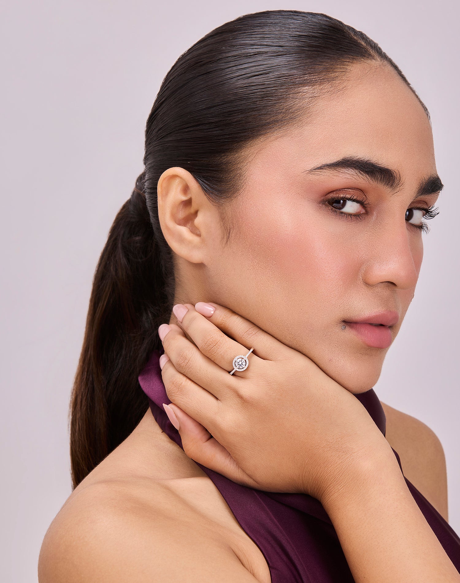 Silver Pure Halo Solitaire Ring