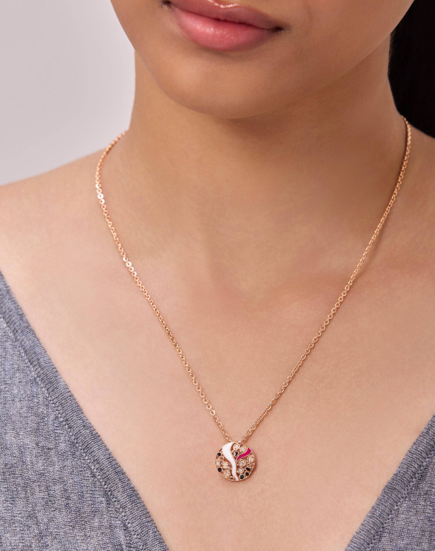 Rose Colour Splash Enamel Pendant Set