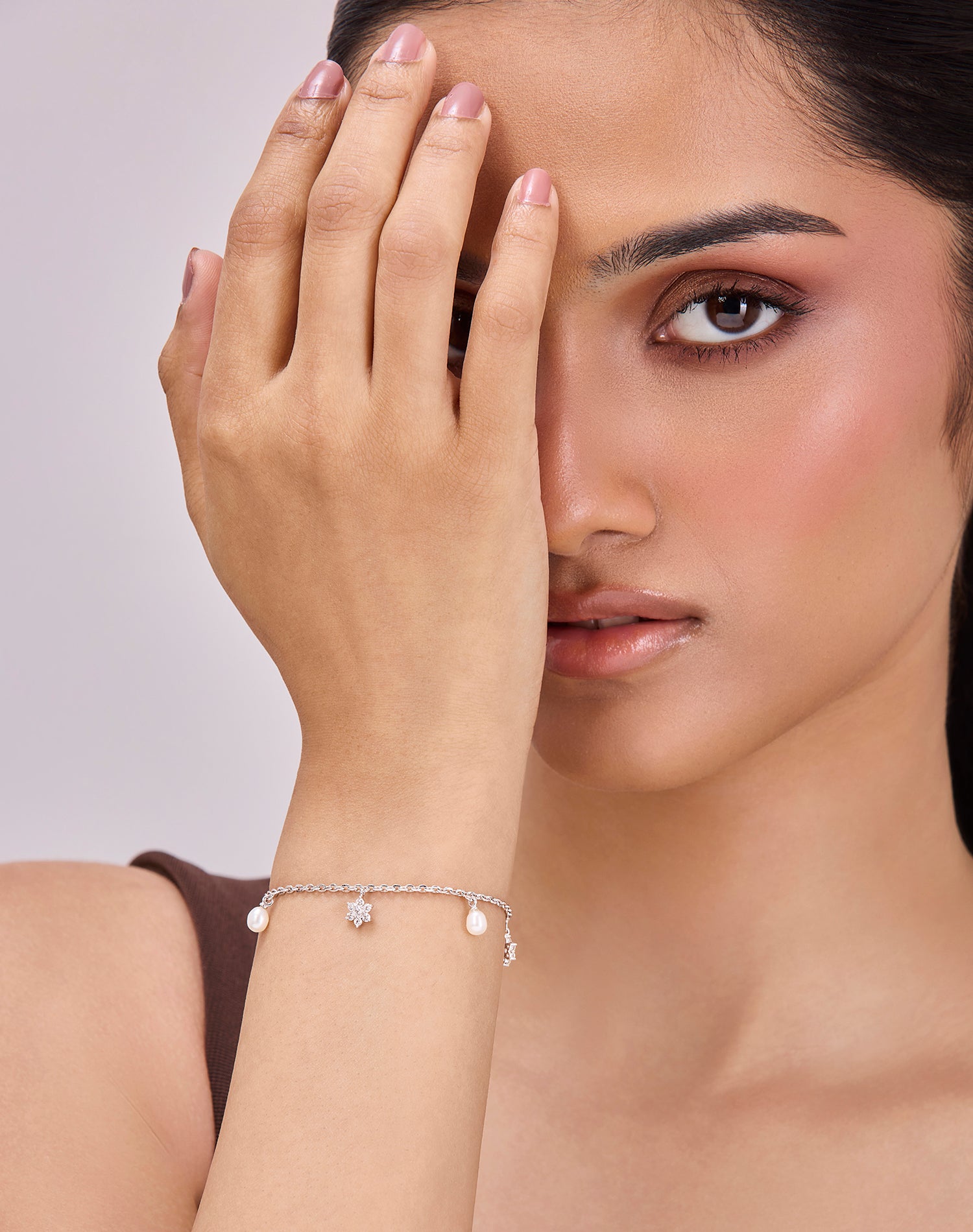 Silver Bloom Pearl Charm Bracelet
