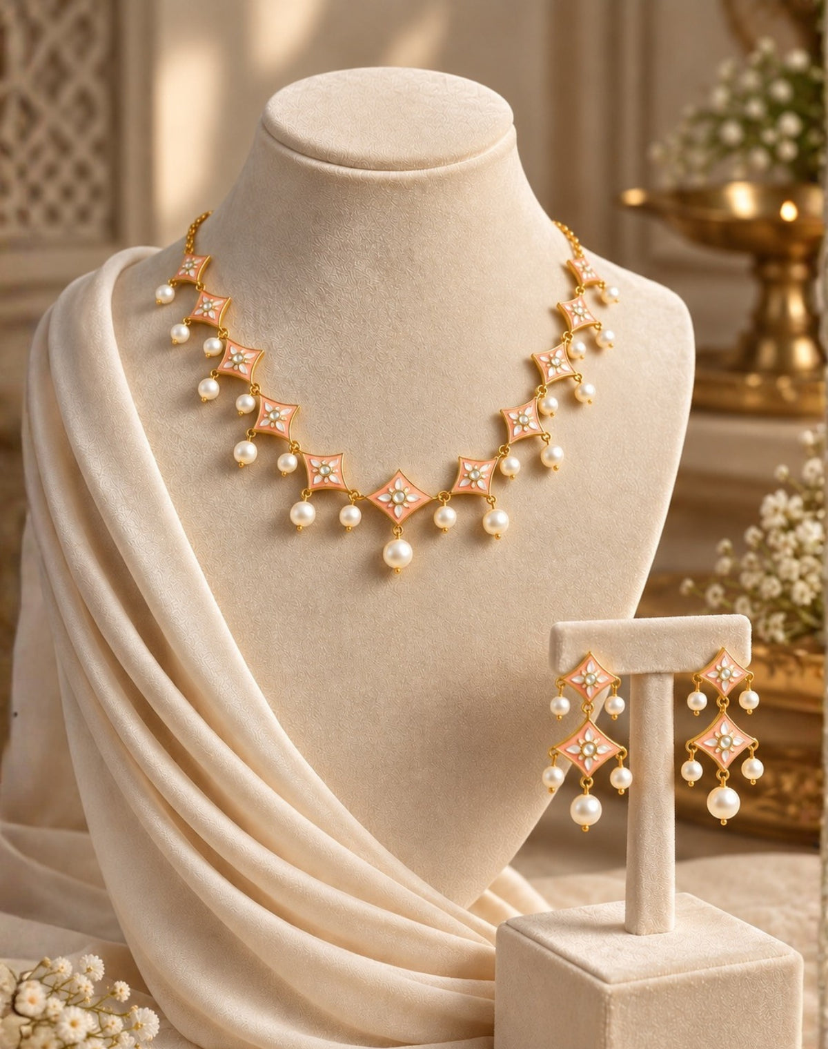 Pearl Posy Statement Necklace Set