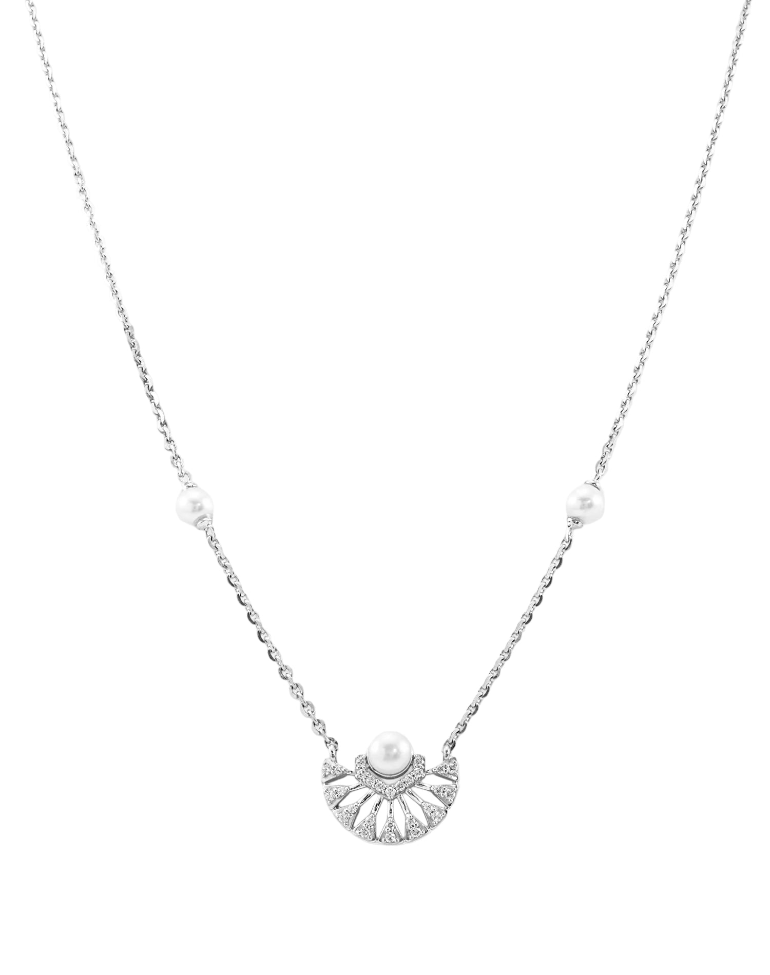 Silver Sunburst Pearl Pendant Chain