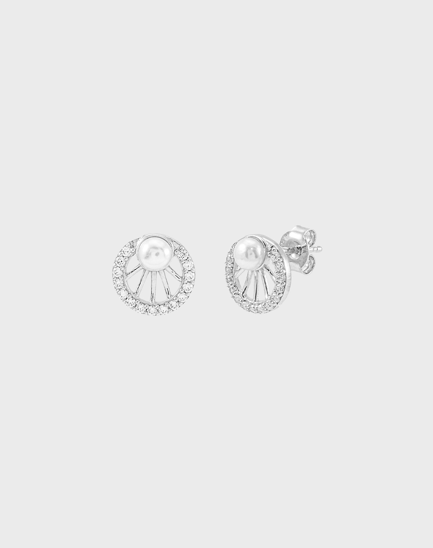 Silver Celeste Halo Pearl Stud Earrings