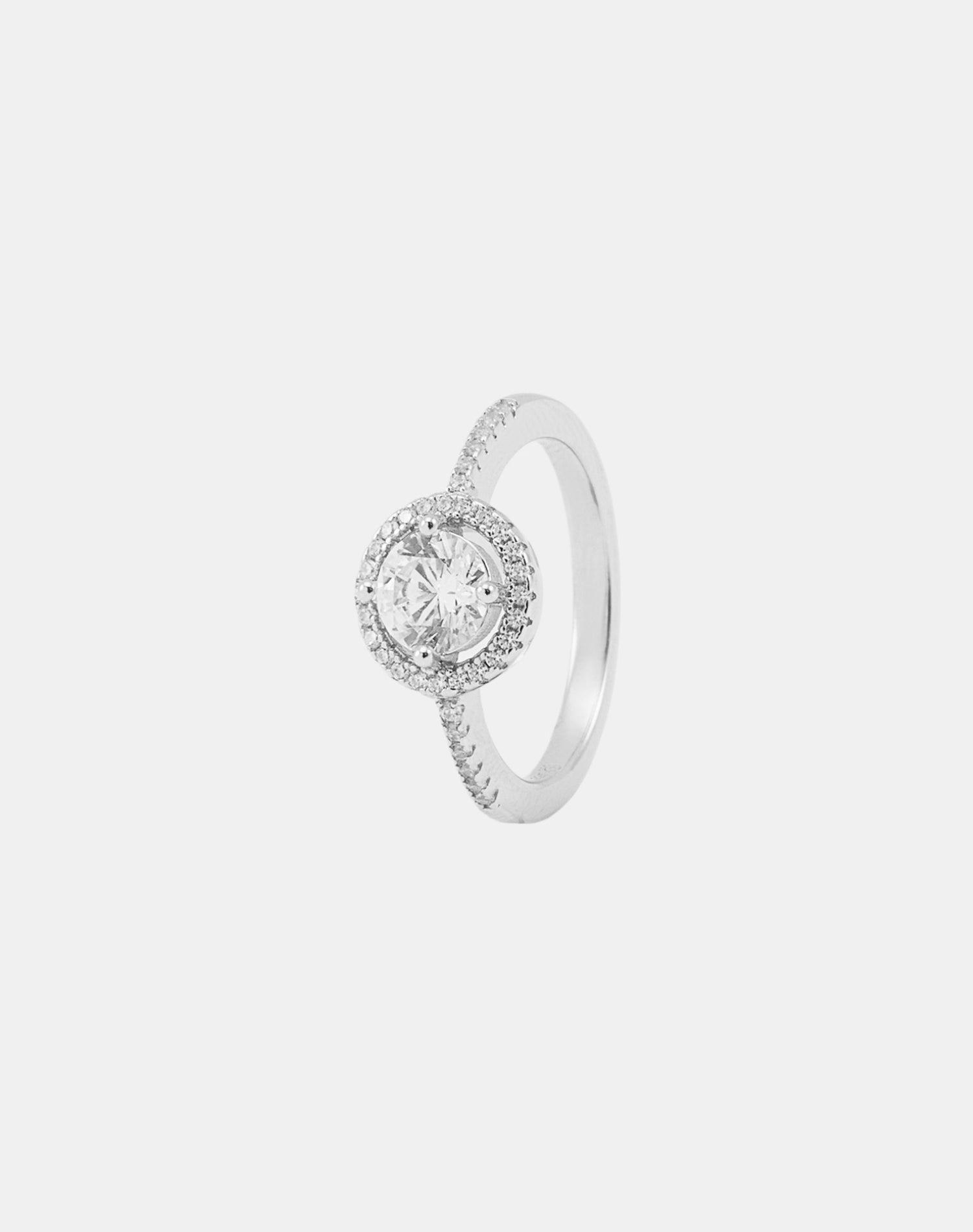 Silver Pure Halo Solitaire Ring