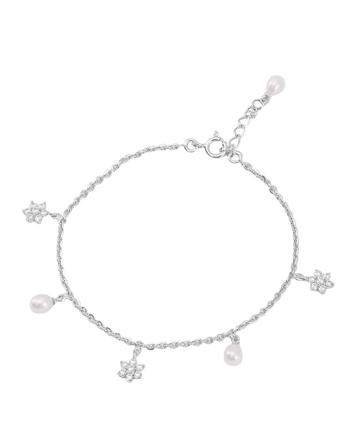 Silver Bloom Pearl Charm Bracelet