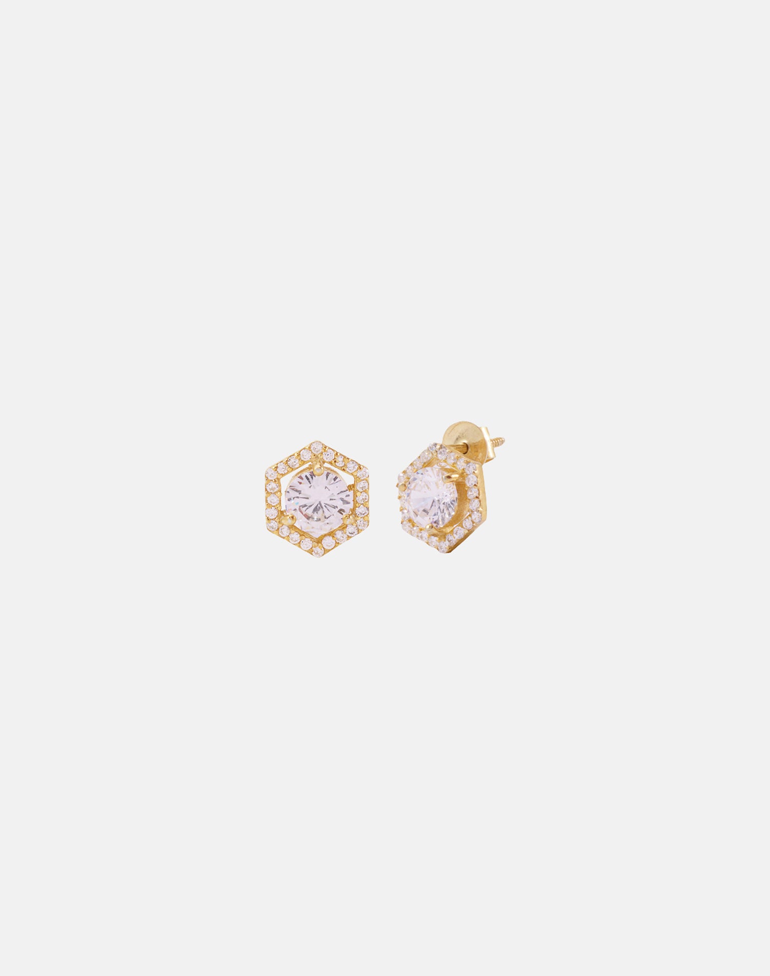 Gold Hexa Solitaire Stud Earrings