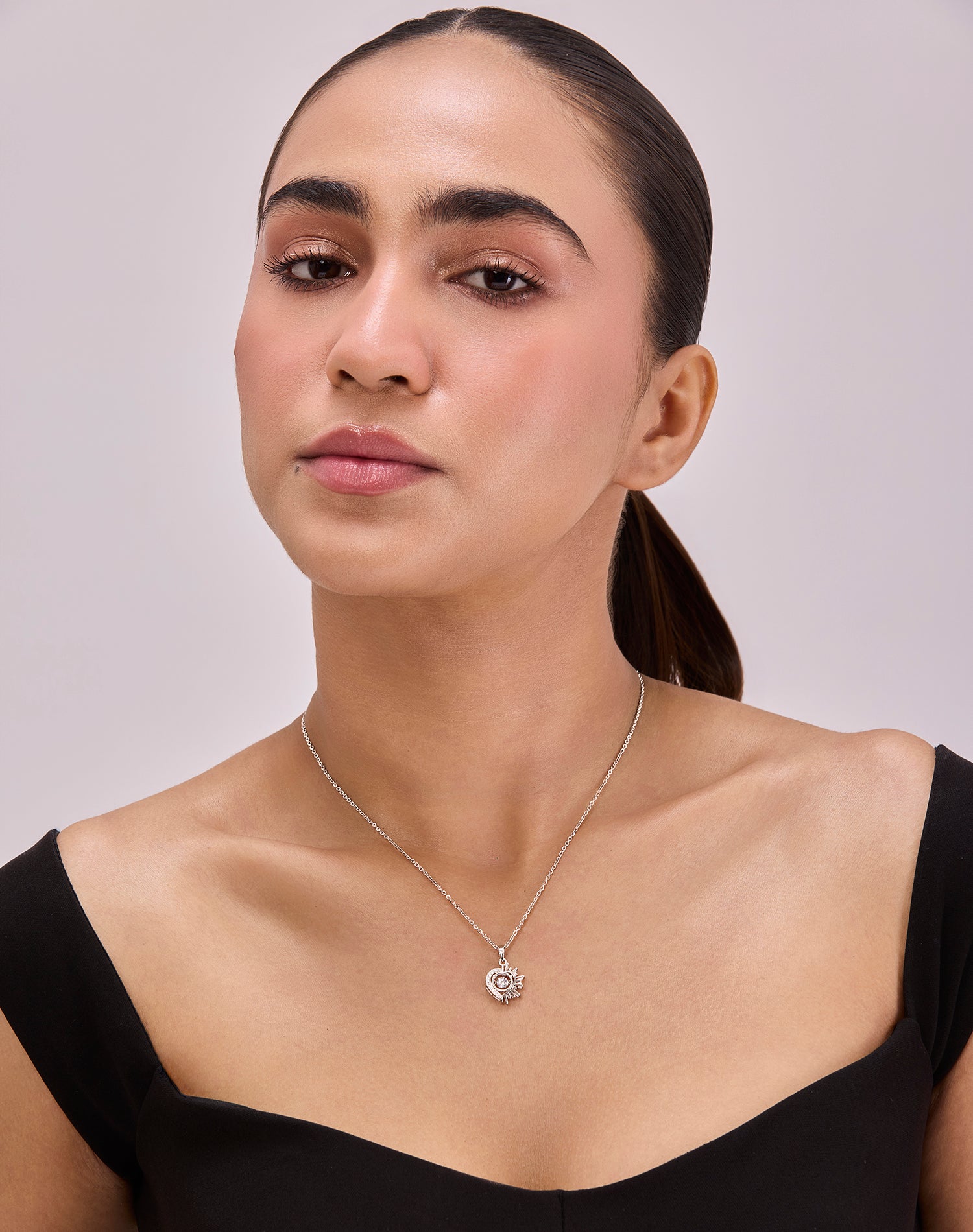 Silver Guardian Heart Dancing Diamond Pendant Chain