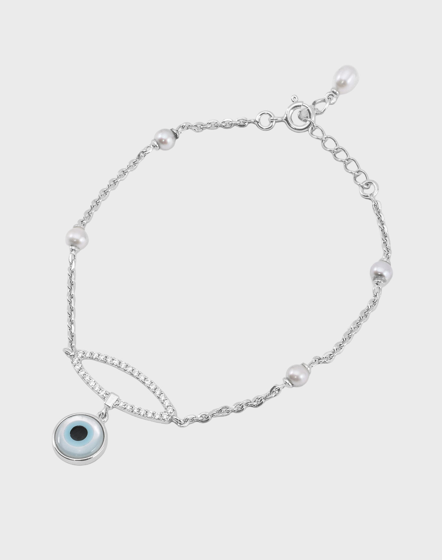 Silver Evil Eye Pearl Bracelet
