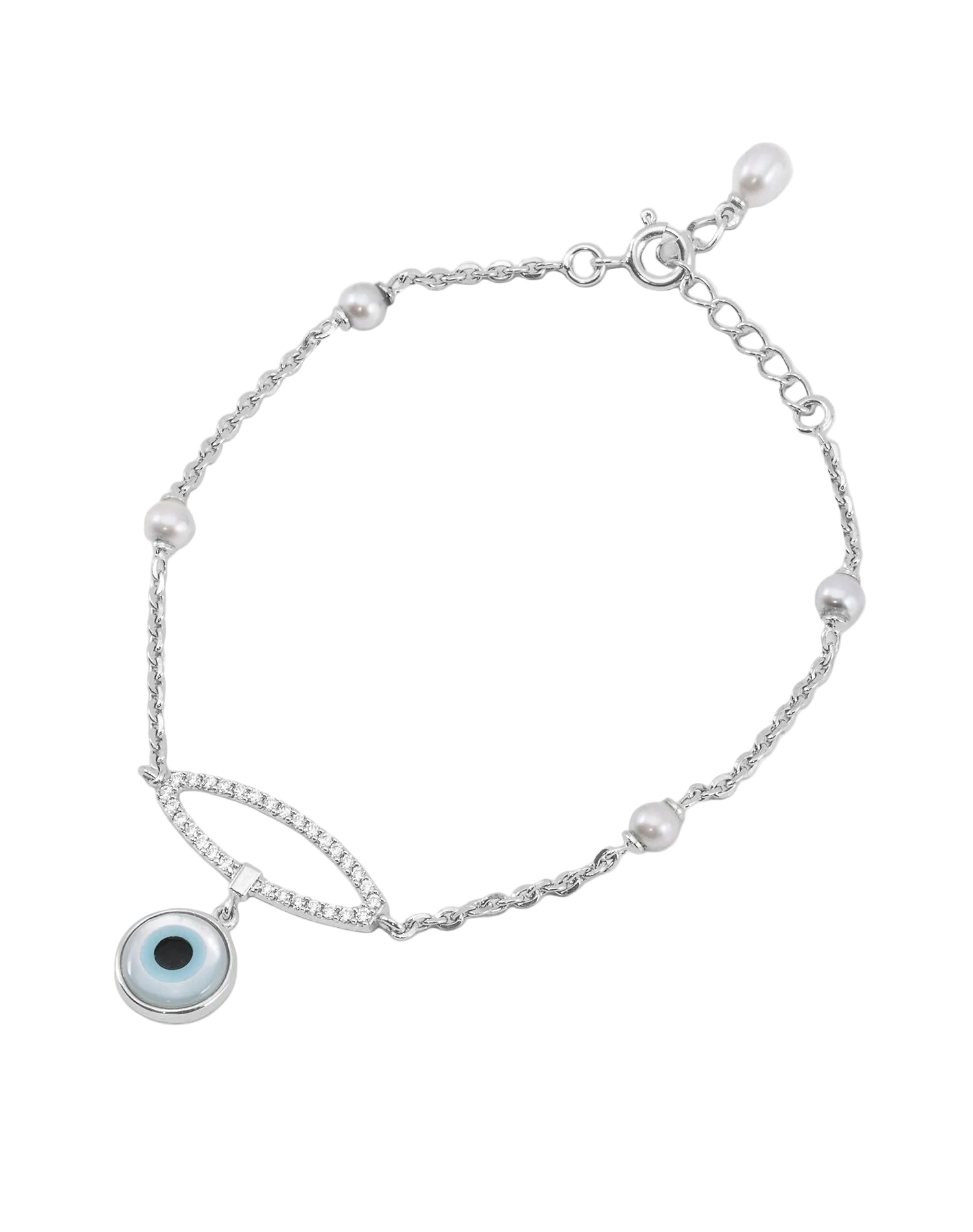 Silver Evil Eye Pearl Bracelet