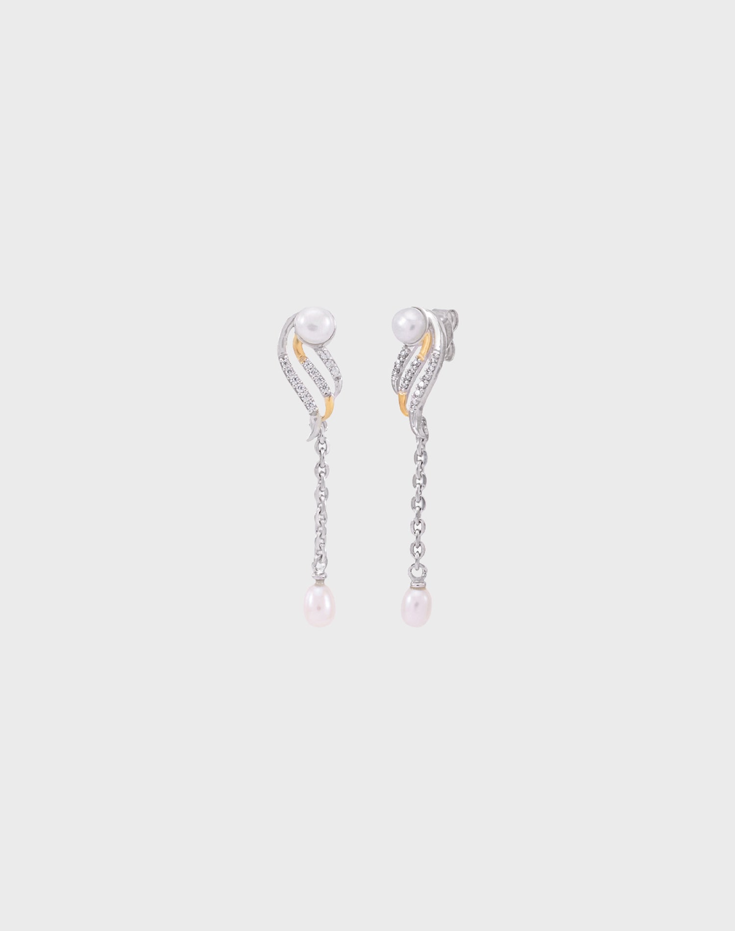 Silver Wave Drop Pearl Earrings
