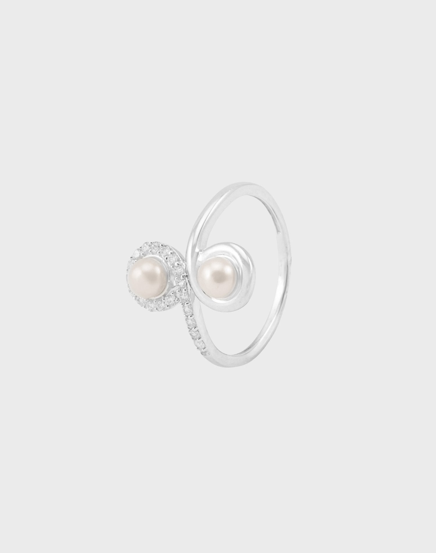 Silver Twin Spiral Pearl Ring