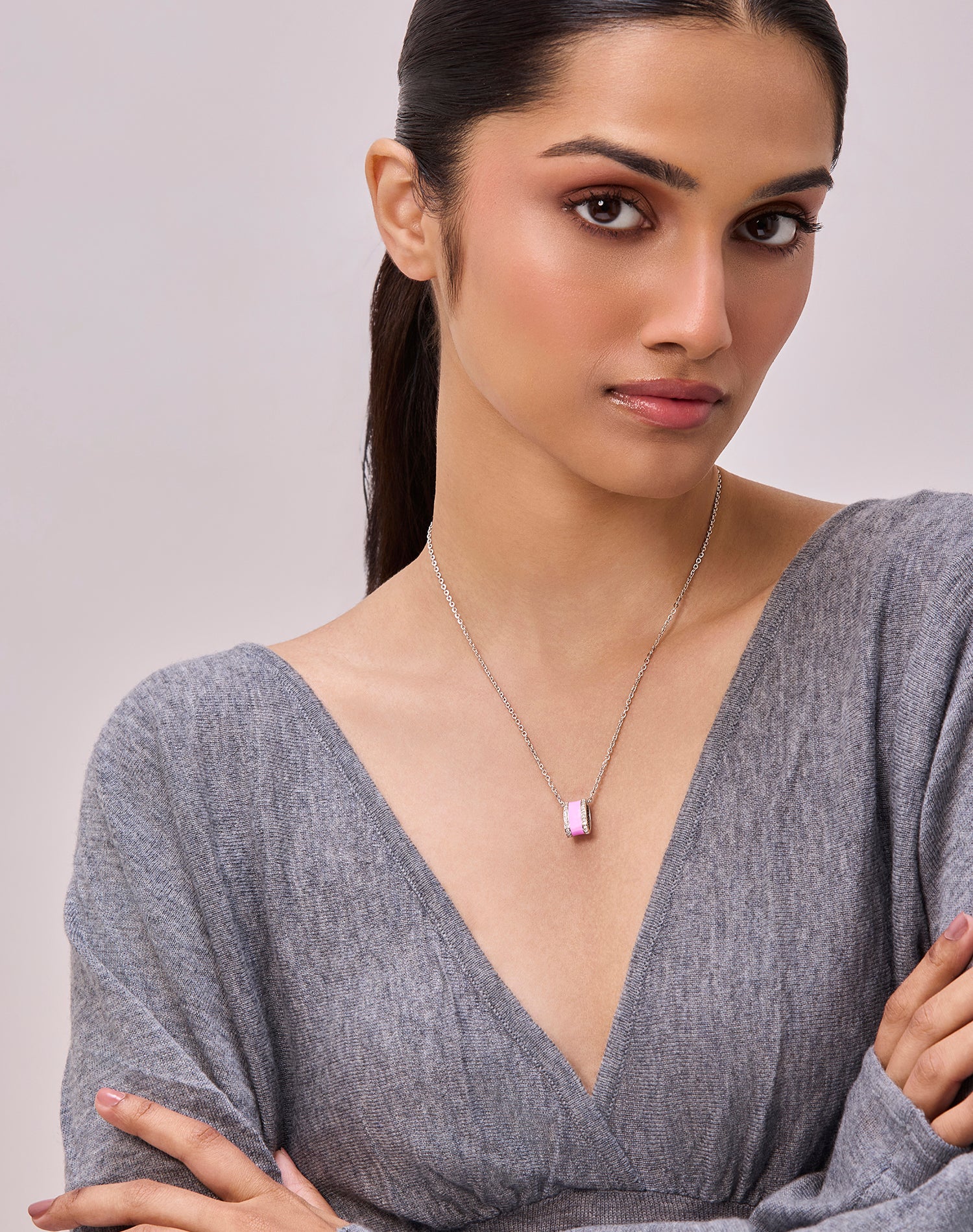 Silver Blush Beam Enamel Pendant Chain