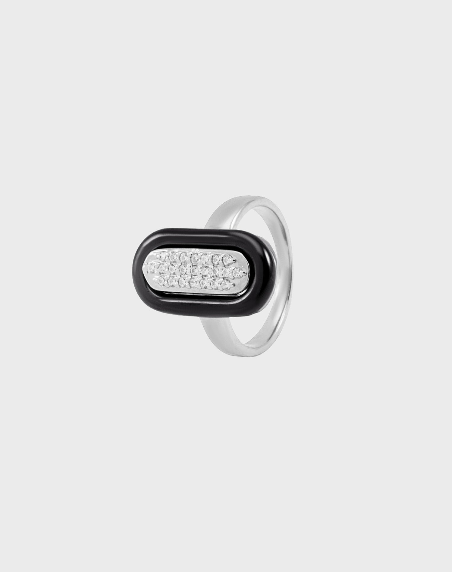 Silver Midnight Oval Ceramic Ring