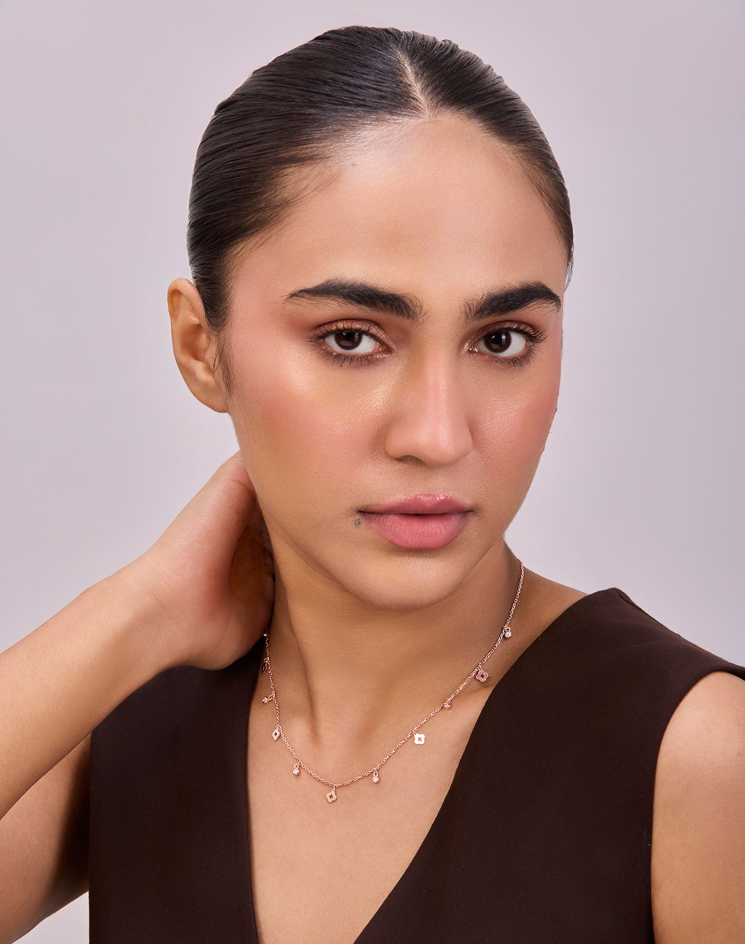 Rose Glow Clover Charm Pendant Chain